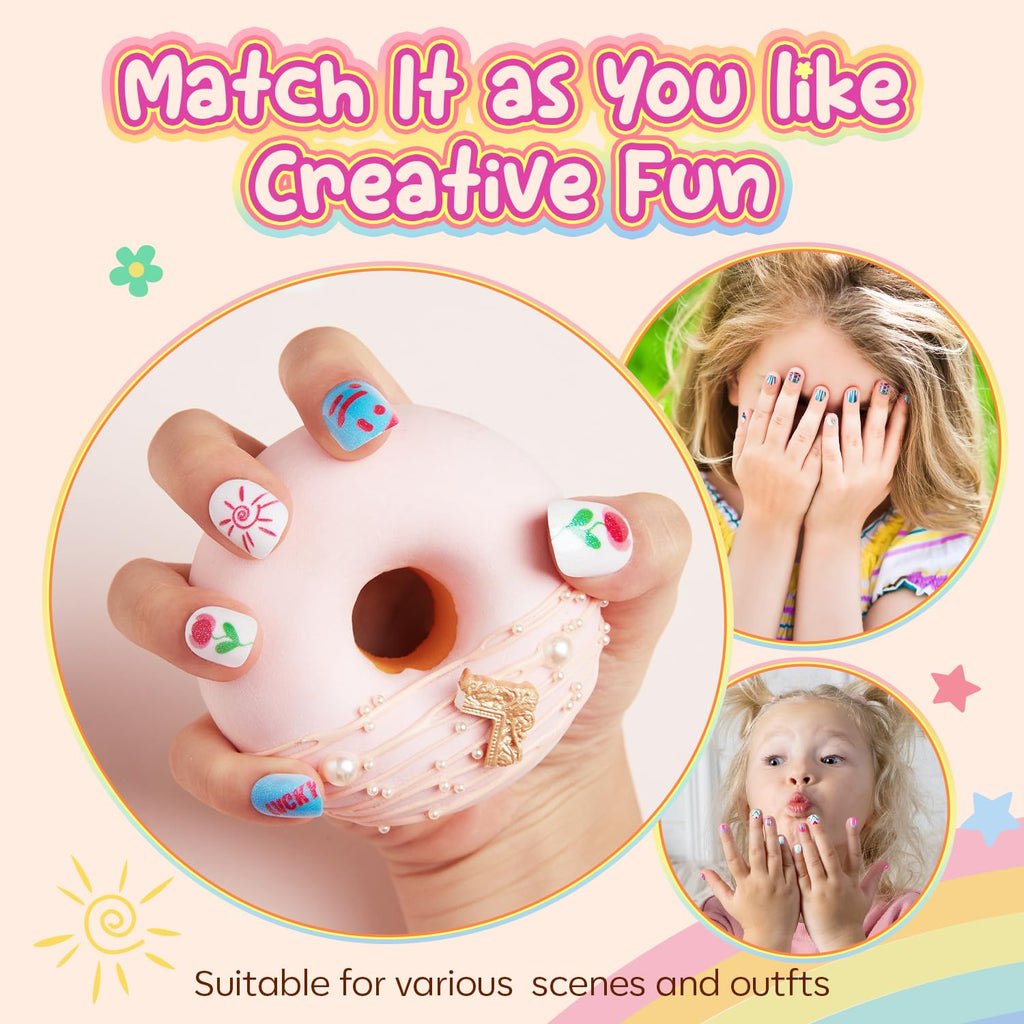 Modelones Press on Nails for Kids 144Pcs 6 Pack Children Acrylic Fake Nails Pre-glue Full Cover Glitter Gradient Color Heart Cat Short False Nail Art Kits Sets Christmas Gifts for Kids Girls