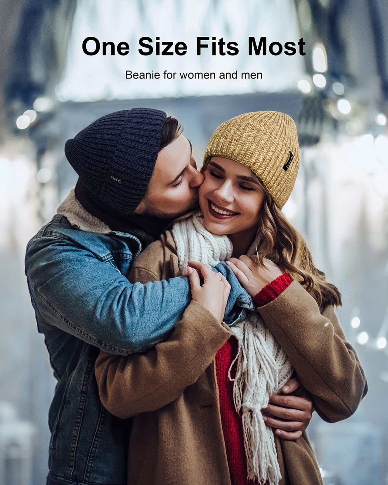 Ocatoma Beanie for Men Women Warm Winter Knit Cuffed Beanie Soft Warm Ski Hats Unisex