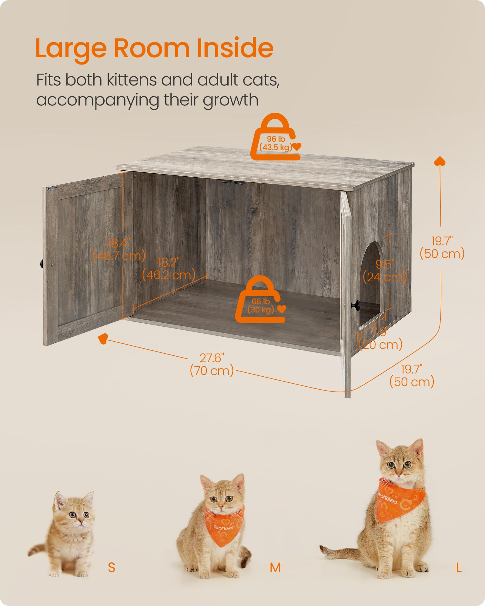 Feandrea Cat Litter Box Enclosure, Litter Box Furniture Hidden, Indoor Cat House, End Table, 27.6 x 19.7 x 19.7 Inches, Heather Greige UPCL022K01