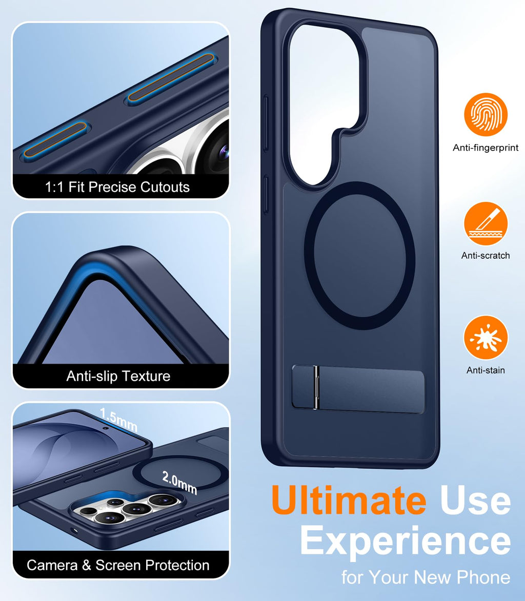 for Samsung Galaxy Z Fold 8 Case,[Compatible with MagSafe][Built-in HD Screen Protector & Kickstand][Hinge Protection]Translucent Matte Full-Body Shockproof Phone Case for Galaxy Z Fold 8,Black