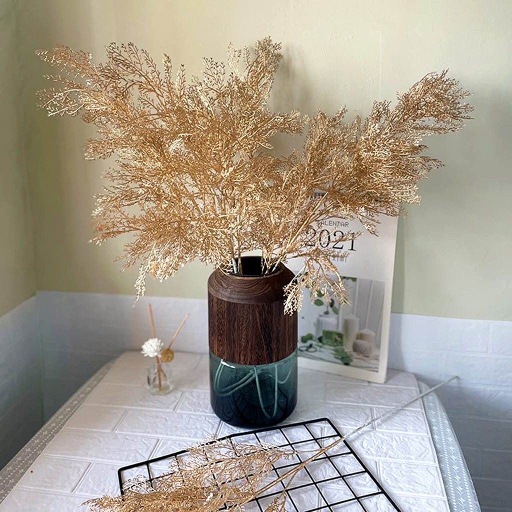Christmas Decor Artificial Plants, PASYOU Gold Fake Antlers Plastic Grass Shrubs Leaves Indoor Outdoor Home Garden Party Hotel Verandah Wedding Event Faux DIY Decoration - 30 Inch Golden 2 Bunches