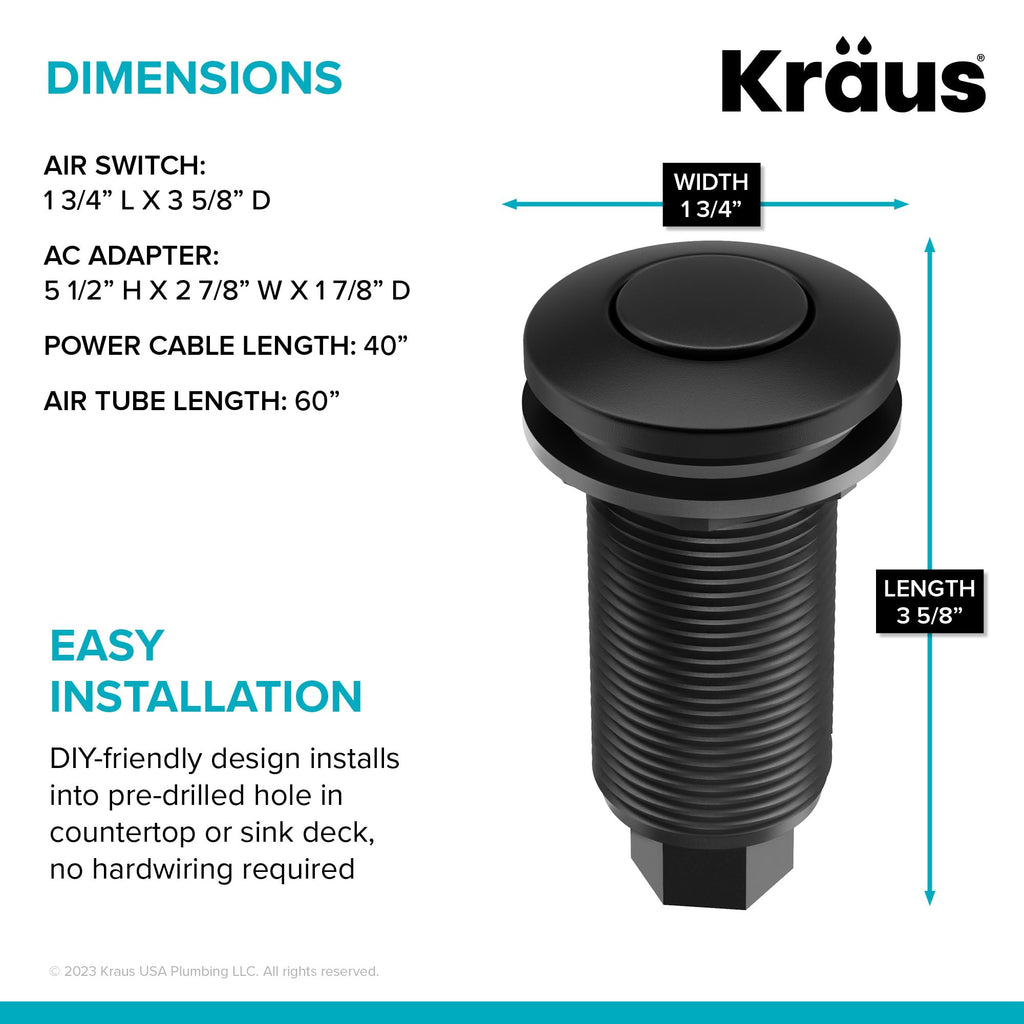 KRAUS Garbage Disposal Air Switch Kit with 2 Flat-Top Push Buttons in in Spot-Free Stainless Steel and Brushed Brass, AC Adapter, Power Cord, and Air Tube Included, KWDA-200BB