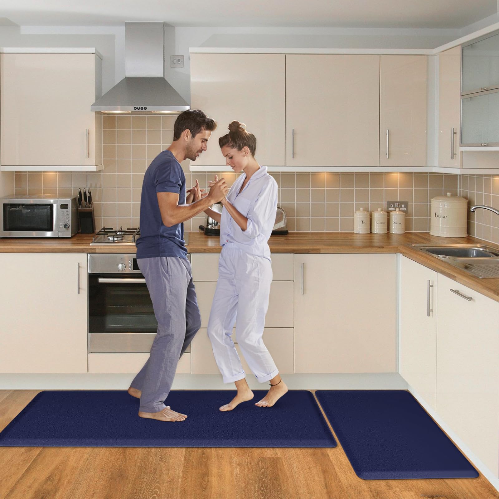 HappyTrends 2 PCS Kitchen Mat Cushioned Anti-Fatigue Floor Mat, Heavy Duty Ergonomic Comfort Foam Standing Mat, Waterproof Non-Slip Kitchen Rugs for Home, Office, Laundry,Black