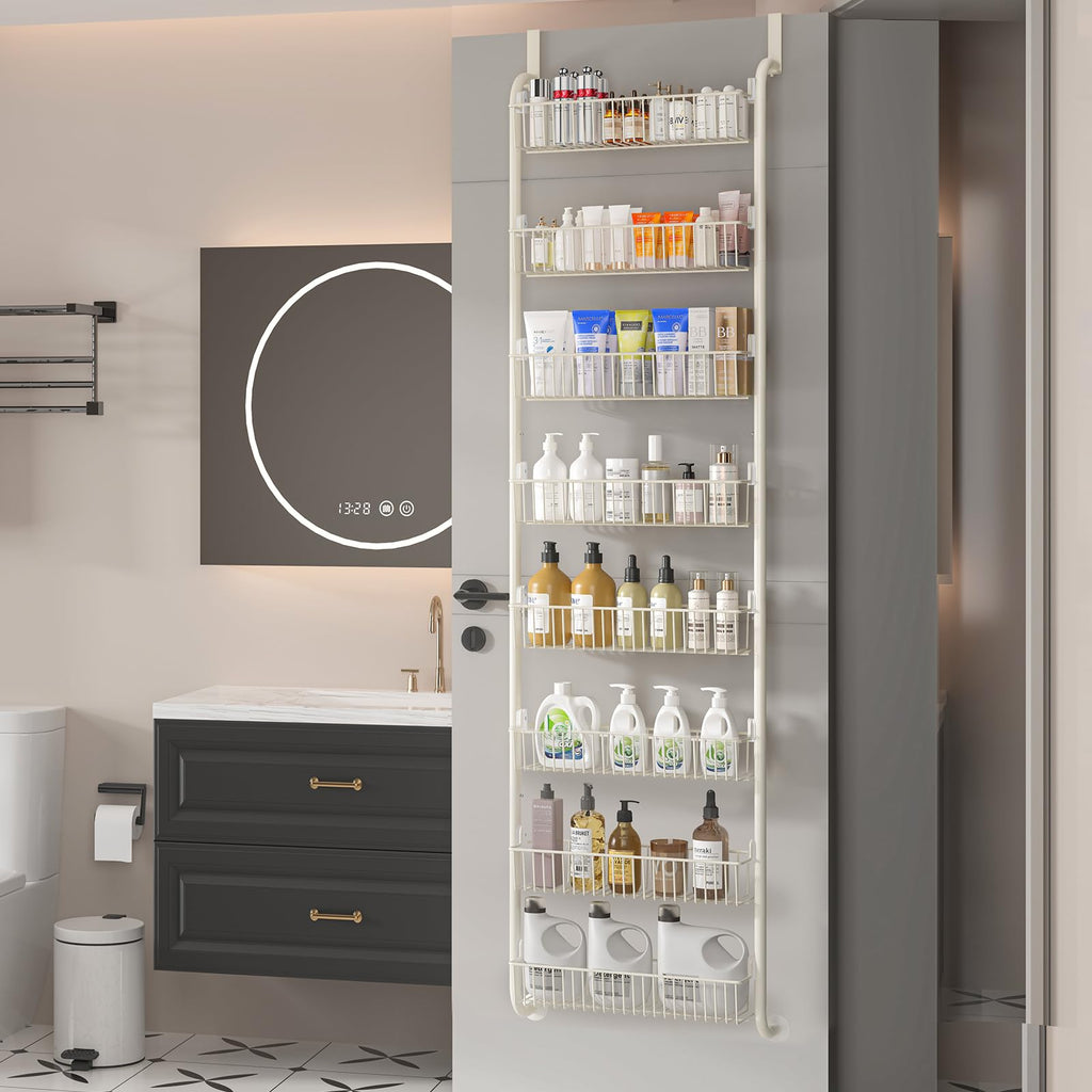 MIAOLI Over the Door Pantry Organizers and Storage, 8-Tier Spice Rack, Home & Kitchen Storage Shelves for Cabinet, Large Capacity Hanging Seasoning Organizer, Laundry Room Organization, White