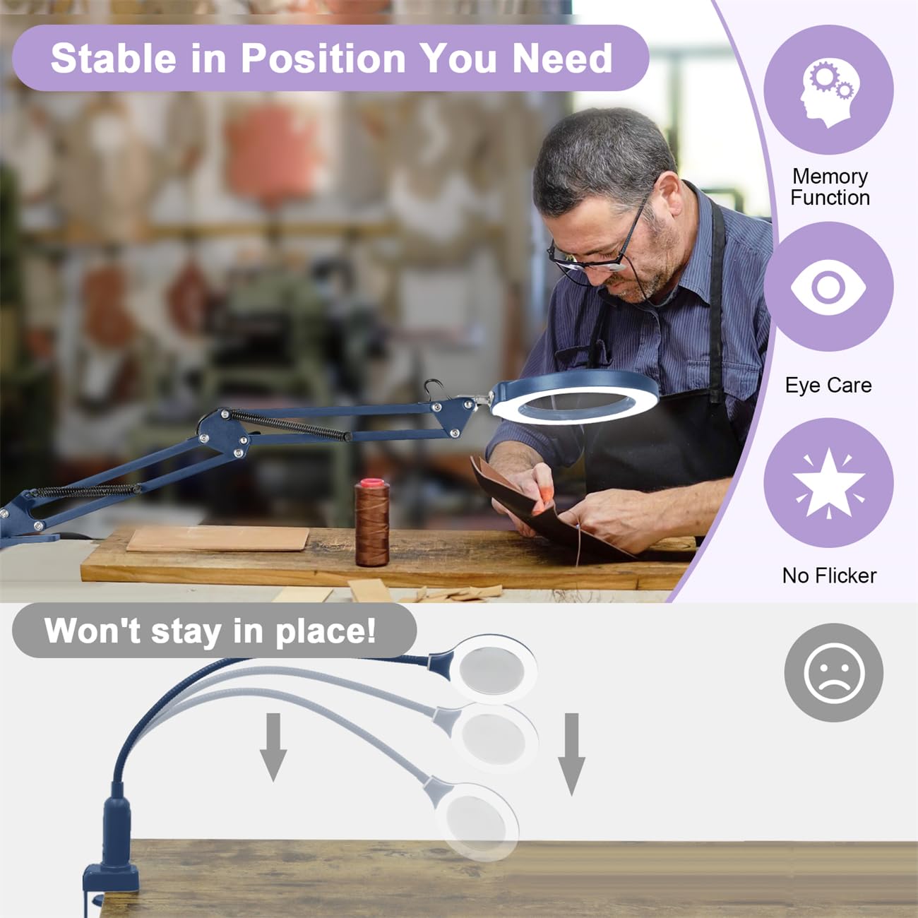 12X Magnifying Glass with Light and Stand, Real Glass, 5 Color Modes, Brightness Stepless Dimmable Lighted Magnifier Hands Free, 2-in-1 Desk Lamp & Clamp Light, Magnifier Lamp for Close Work, Reading