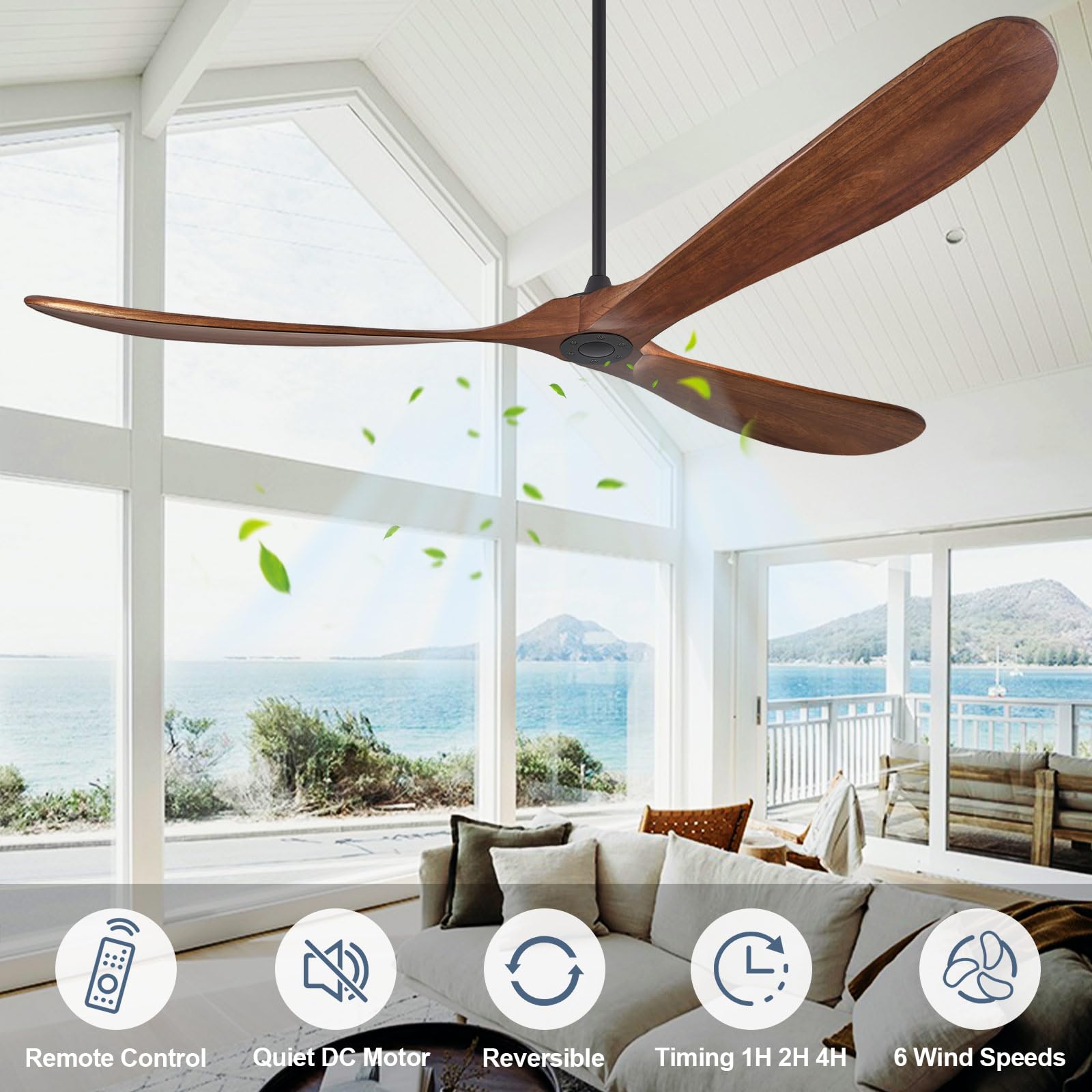 ABZ Ceiling Fans without Lights - 52 Inch Modern Ceiling Fans no Lights with Remote Control, Black 3 Blade Solid Wood Indoor Outdoor Ceiling Fans for Patios Living Room Bedroom