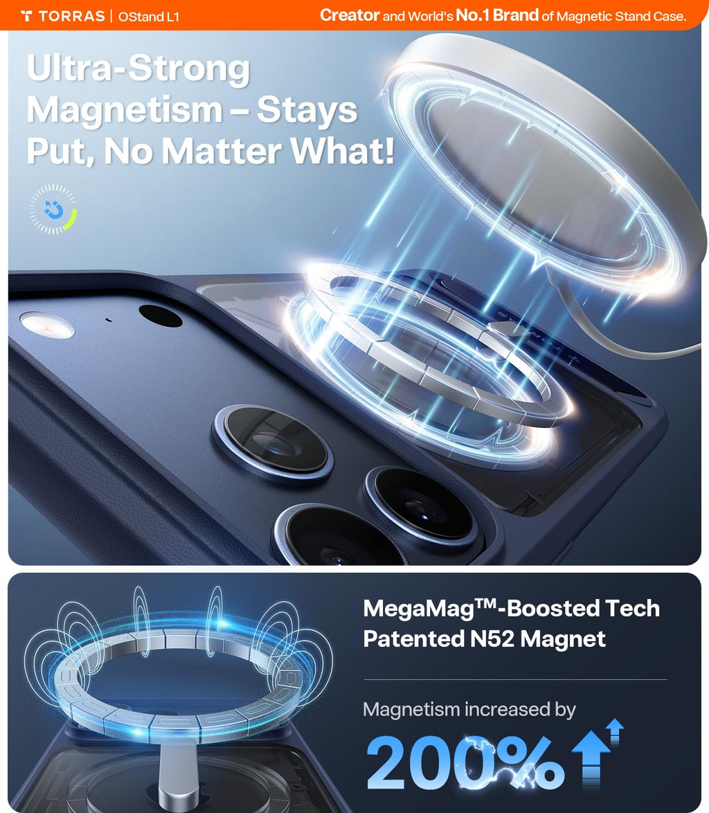 TORRAS for iPhone 13 Pro Max Case Translucent Black | Strong Magnetic & Seamless Stand, Fit for MagSafe, Military-Grade Drop Protection, Sturdy Adjustable Built-in Kickstand, Slim Matte Finish