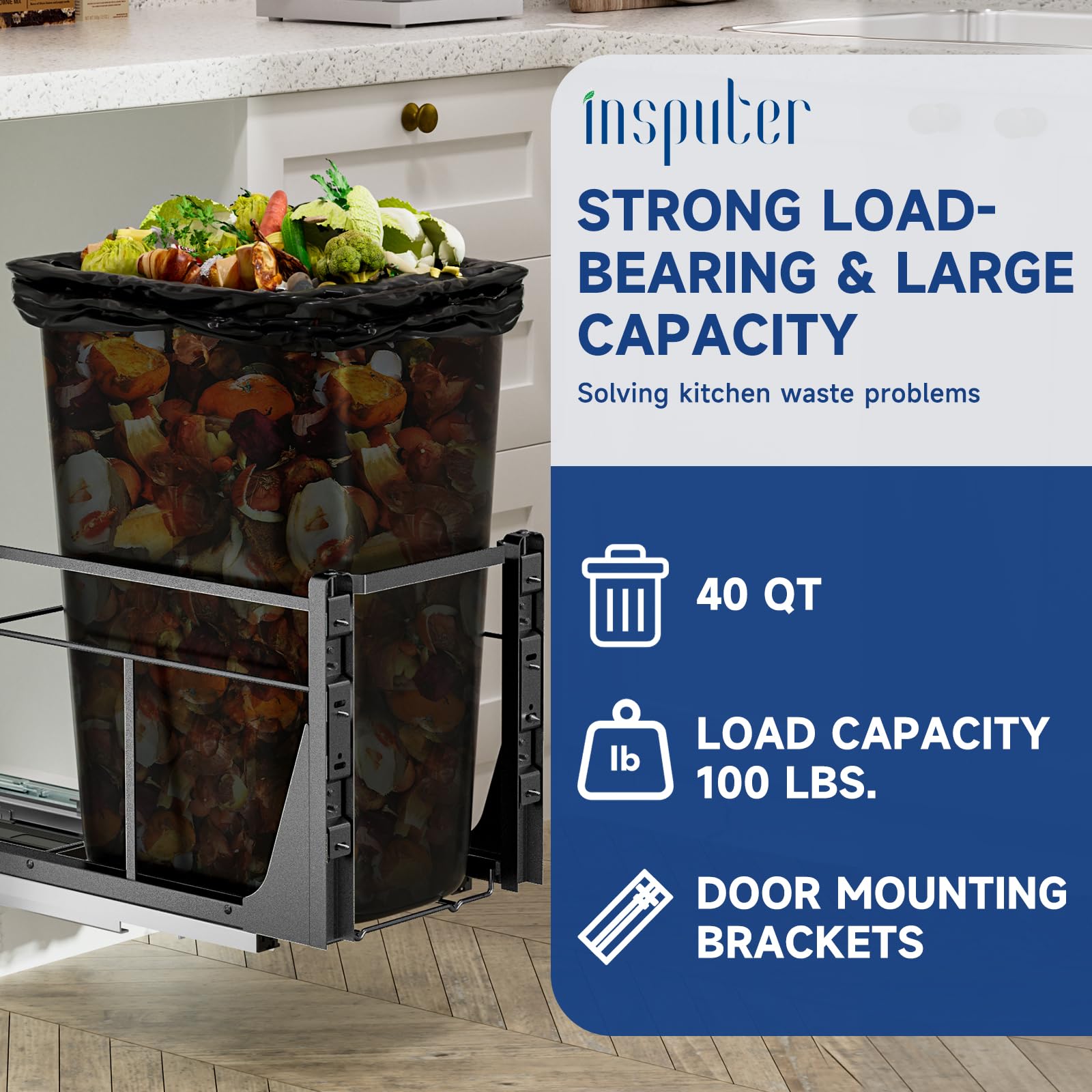 Insputer Pull Out Trash Can Under Cabinet with Push to Open Slides, Heavy Duty Under Sink Garbage Can Kit for Kitchen, Laundry, Not Included Bin, Requires 15" W X 18" D Cabinet (Grey)