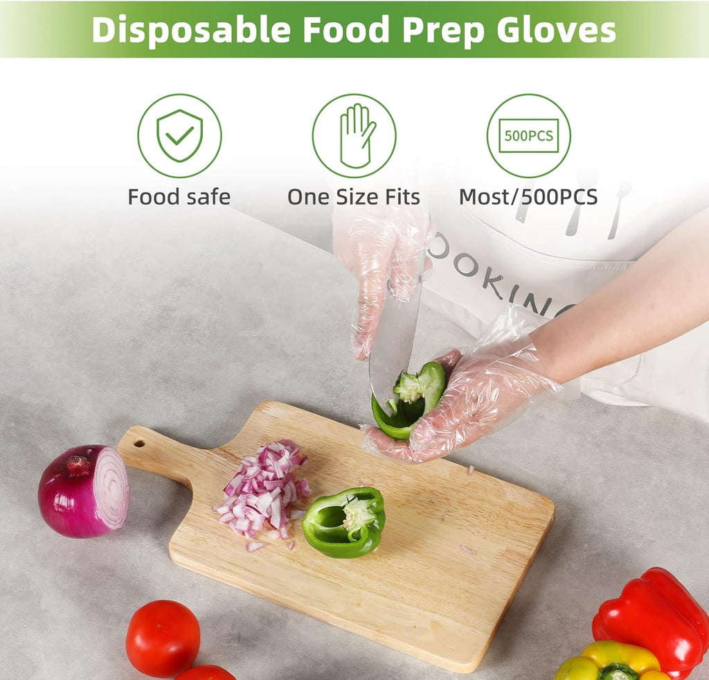 MoloTAR 500 Pieces Plastic Disposable Gloves,Disposable Gloves for Cleaning, [ One Size Fits Most ]