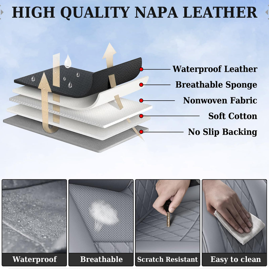 Coverado Tacoma Seat Covers, Car Seat Covers Front Seats, Leather Seat Covers for Cars Car Seat Protector Cushion Tacoma Accessories Custom Fit 2005-2023 Toyota Tacoma Double/Crew Cab(Black)