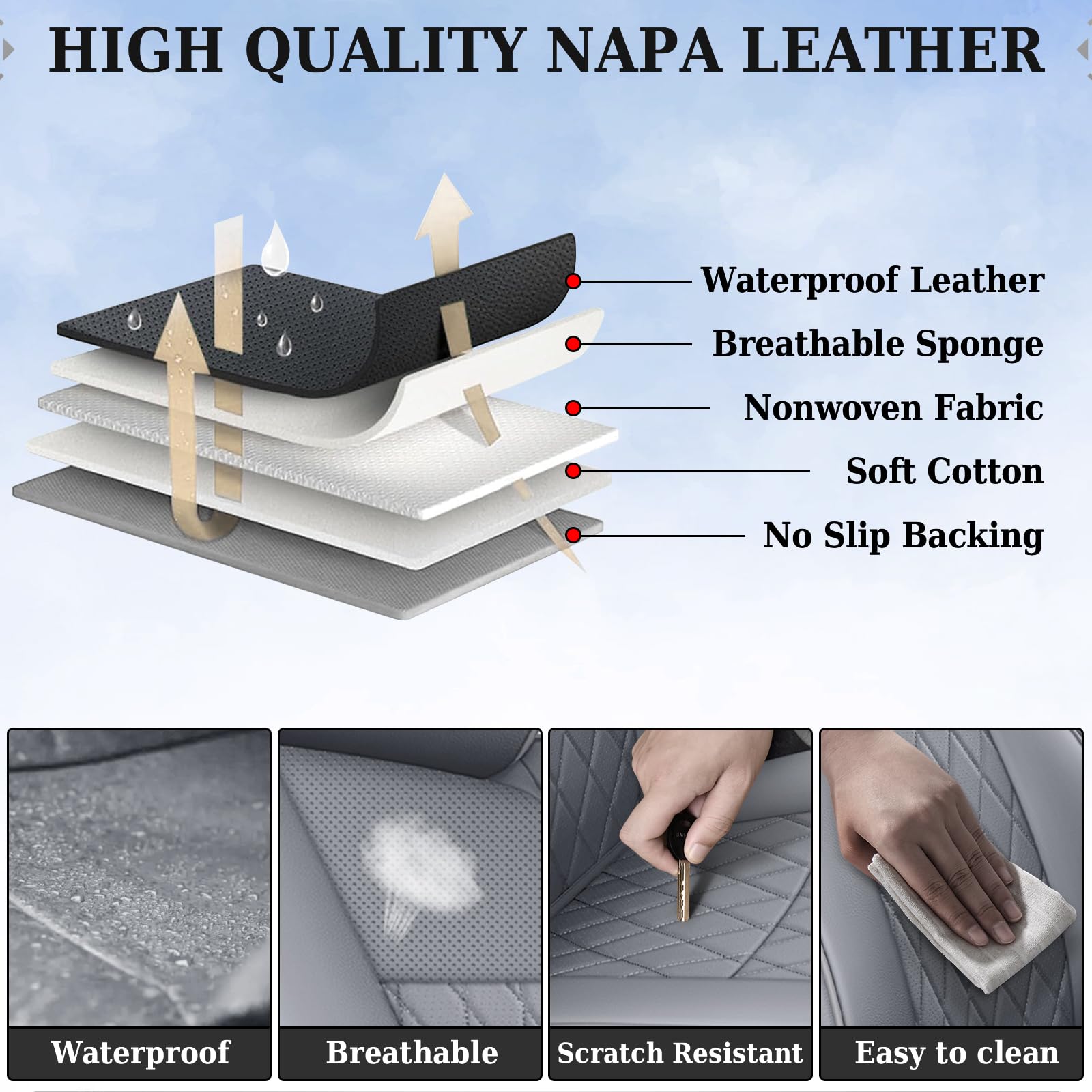 Coverado Tacoma Seat Covers, Car Seat Covers Front Seats, Leather Seat Covers for Cars Car Seat Protector Cushion Tacoma Accessories Custom Fit 2005-2023 Toyota Tacoma Double/Crew Cab(Black)