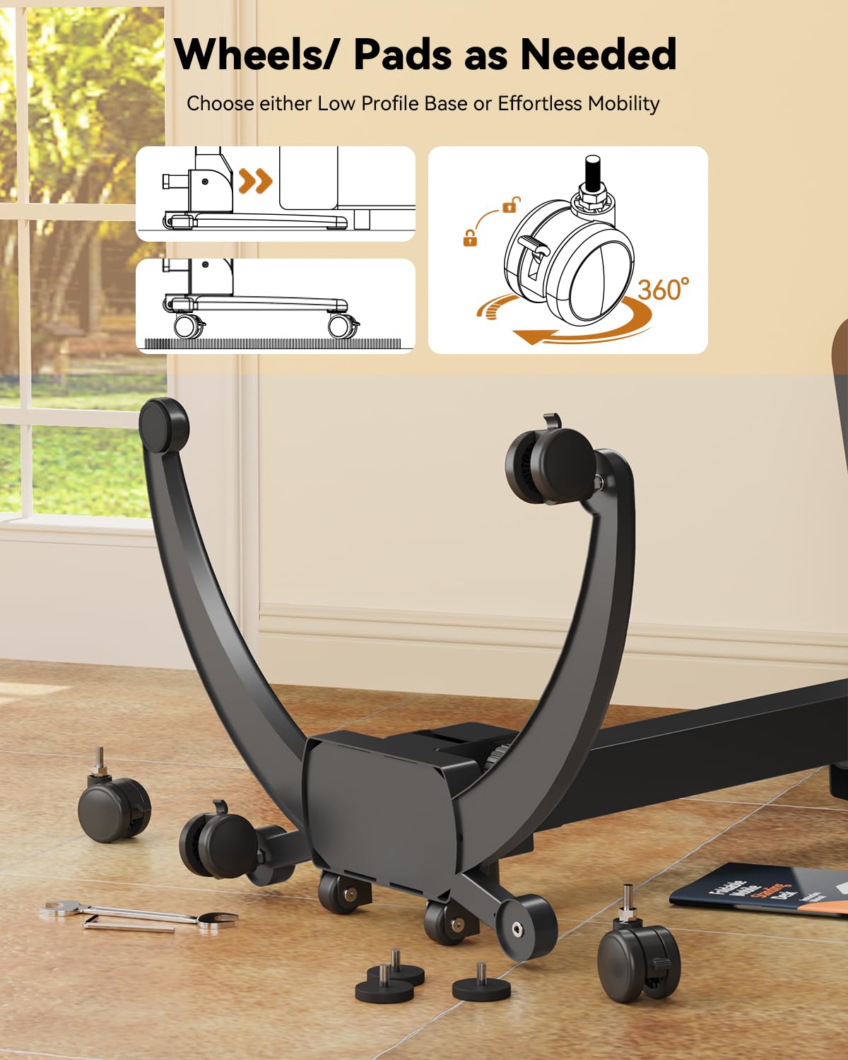 JOY worker Foldable Mobile Standing Desk, Height Adjustable Sit Stand Desk, 90° Tiltable Rolling Laptop Table, Portable Workstation with Non-Slip Mat for Home Office, Holds Up to 22lbs, Black