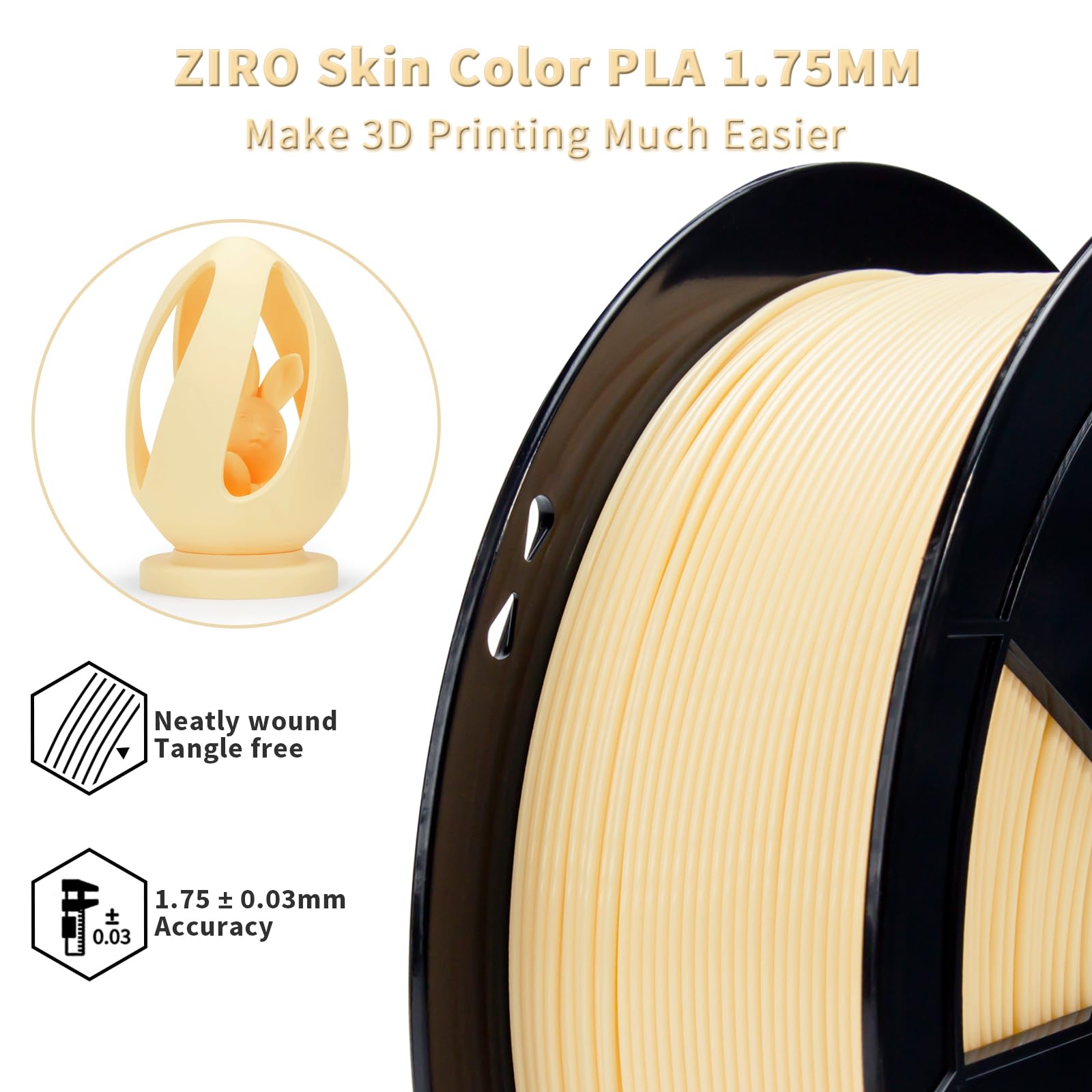 ZIRO 3D Printer Filament, PLA Filament 1.75mm, Black pla 1KG(2.2lbs), Dimensional Accuracy +/- 0.03mm, Fits Most FDM Printer AMS System,3D Printing Filament Spool Black (Plastic Reel)