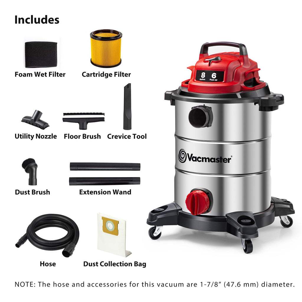 Vacmaster 5-Gallon* 4 Peak HP Stainless Steel Wet/Dry Vacuum – VOC508S 1101