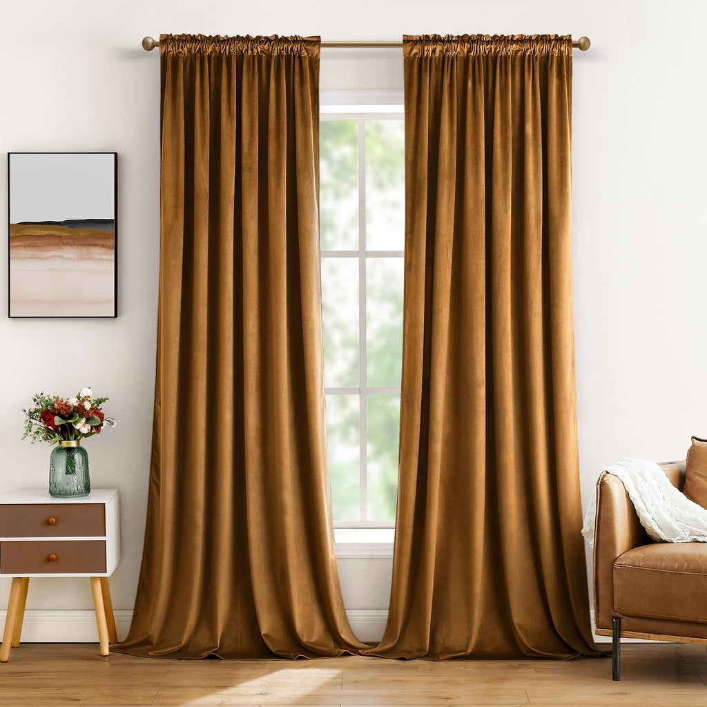 MIULEE Black Velvet Curtains Thermal Insulated Blackout Halloween Curtain Drapes for Bedroom Living Room Darkening 63 Inches Long Curtains Panels Rod Pocket Set of 2