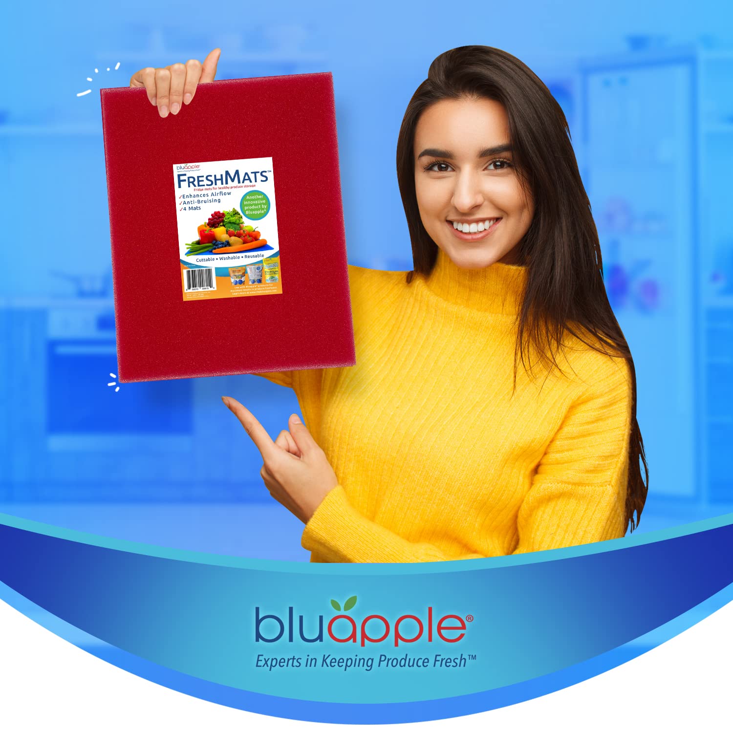 Bluapple FreshMats, Refrigerator Bin Liner, Fridge Drawer Mats, Crisper Life Extender Liner Keeps Produce Fresh Longer, Anti-Bruising, for Air Circulation, Washable & Reusable (4-Mats, 12x15, Black)