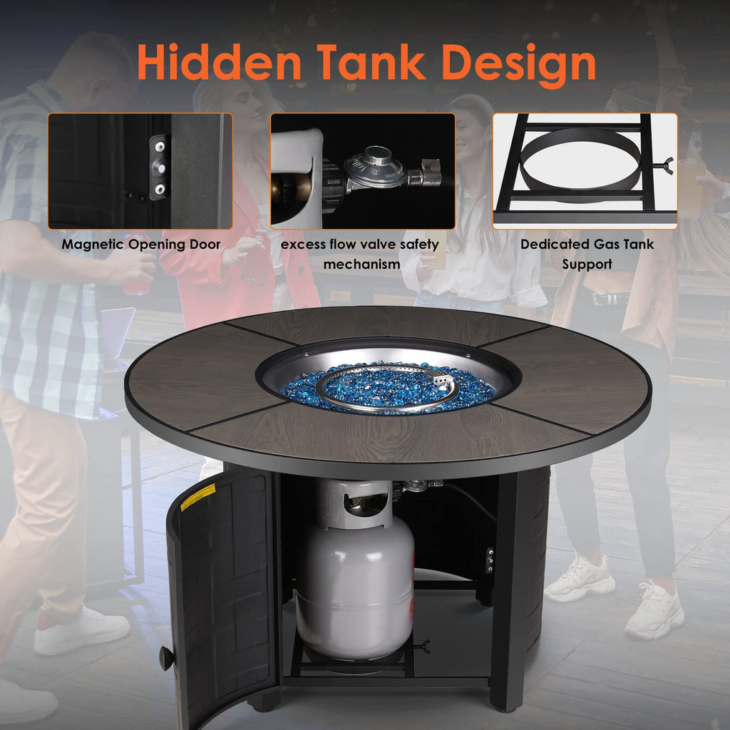 TLGREEN Propane Fire Pit Table 30 Inch Round – 50,000 BTU Outdoor Fire Pit with Lid, Converts to Patio Coffee Table, Certified, Includes Waterproof Cover & Blue Fire Glass(Grey)