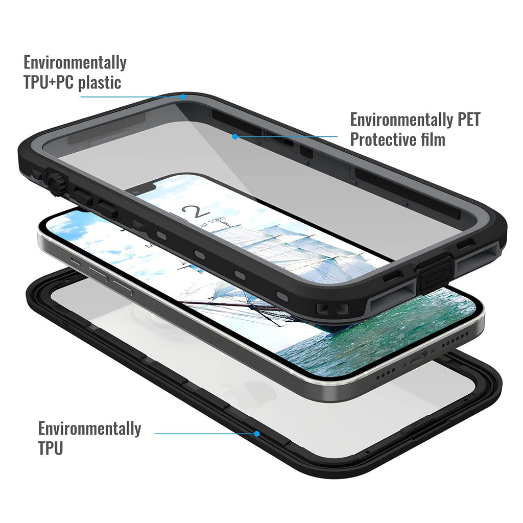iPhone 13 Pro Case, Waterproof & Shockproof Phone Case, Full Protection, IP68, 6.1 Inch, Black