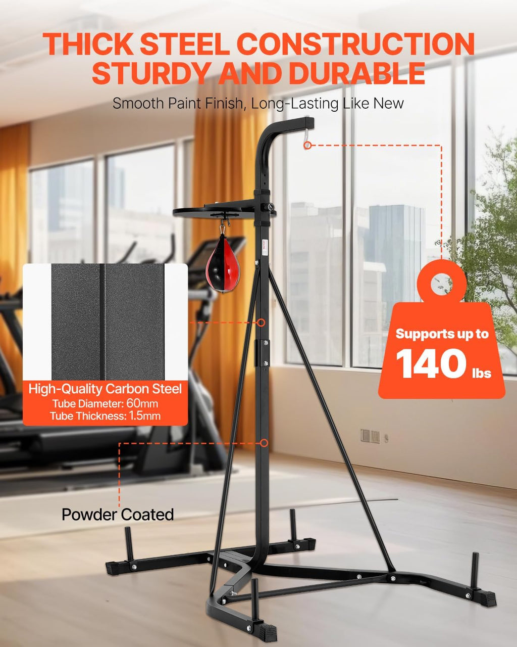 VEVOR 2 in 1 Punching Bag Stand, Steel Heavy Duty Workout Equipment, Adjustable Height Boxing Punching Bag and Speed Bag Stand, Freestanding Sandbag Rack, Holds Up to 140 lbs, for Home Gym Fitness