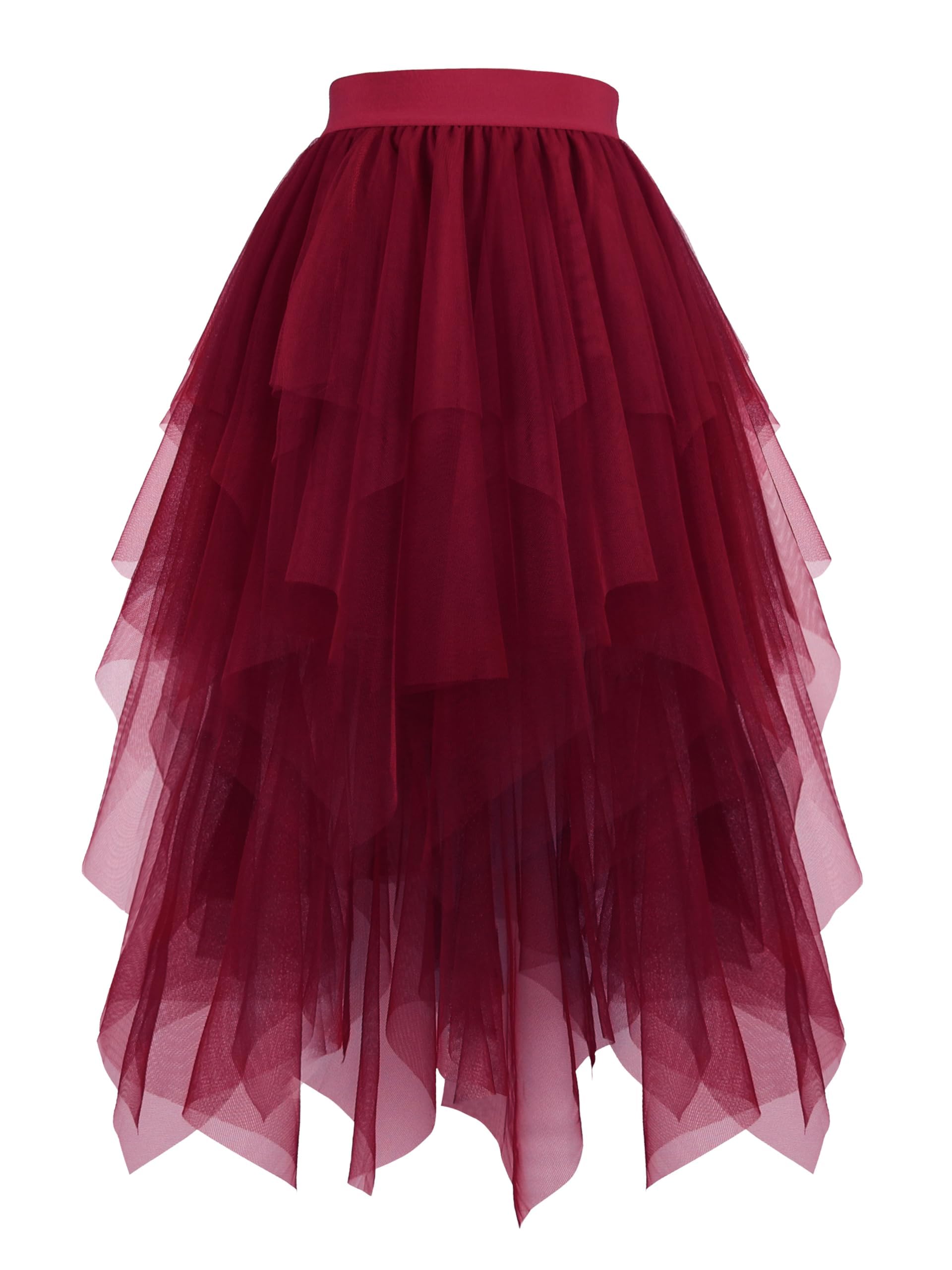 Hanpceirs Women's Tulle Skirts High Low Layered A-line Midi Skirt Irregular Tutu for Women
