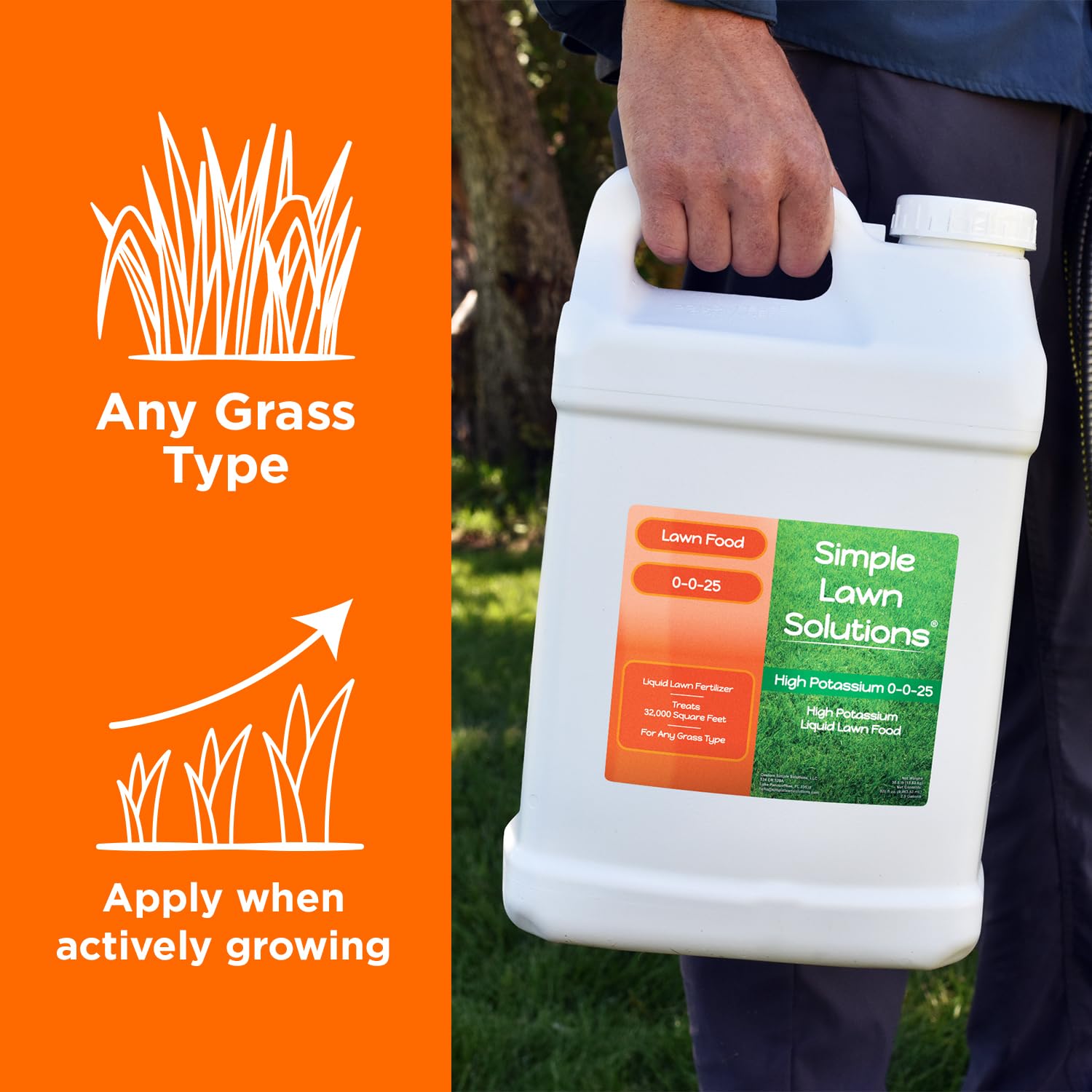 Simple Lawn Solutions - High Potassium Lawn Food Liquid Fertilizer 0-0-25 - Concentrated Spray - Turf Grass Vigor and Plant Hardiness - Summer and Fall - Any Grass Type (1 Gallon)