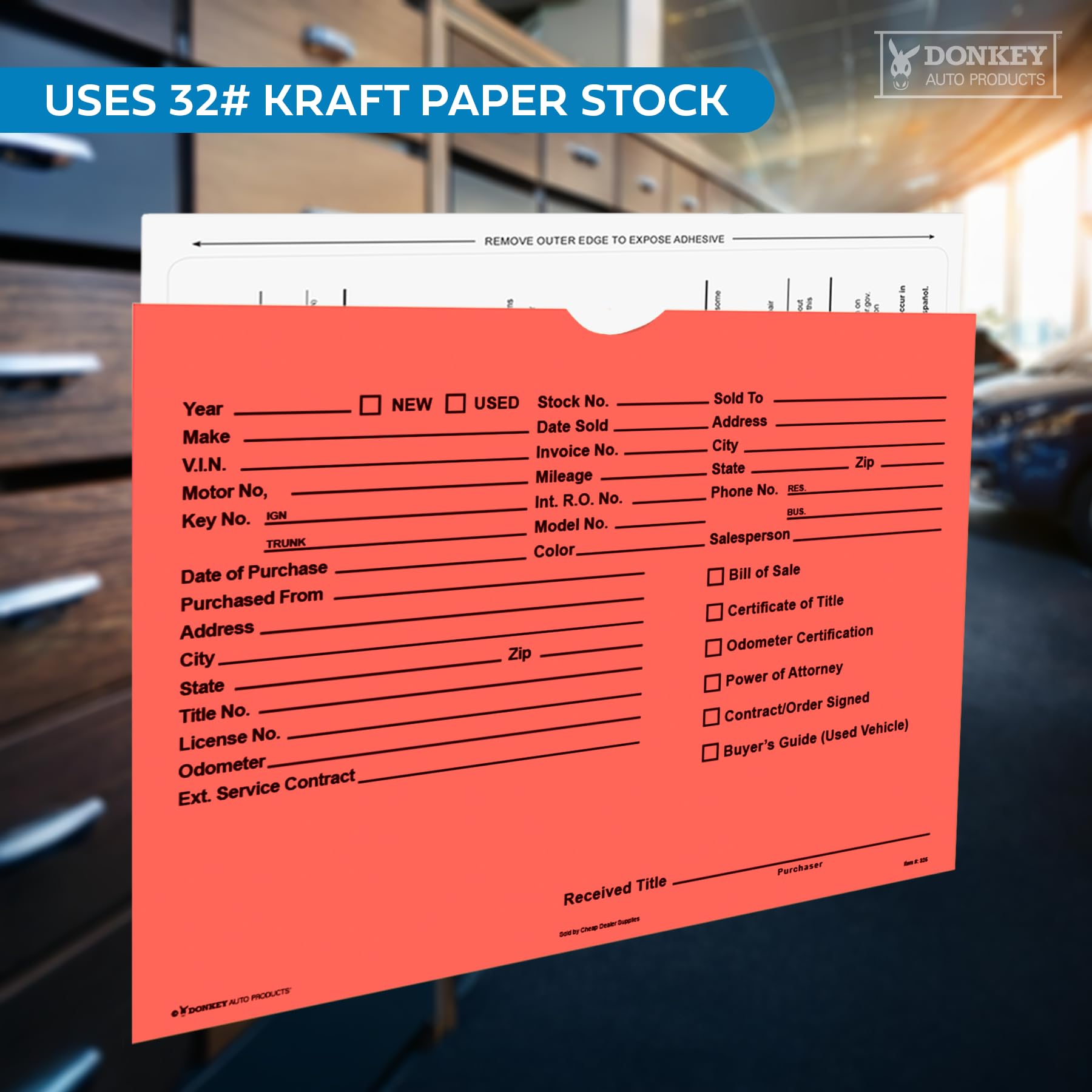 Printed Vehicle Deal Envelopes 9x12 Deal Jackets (100 shrink wrapped) (Blue)