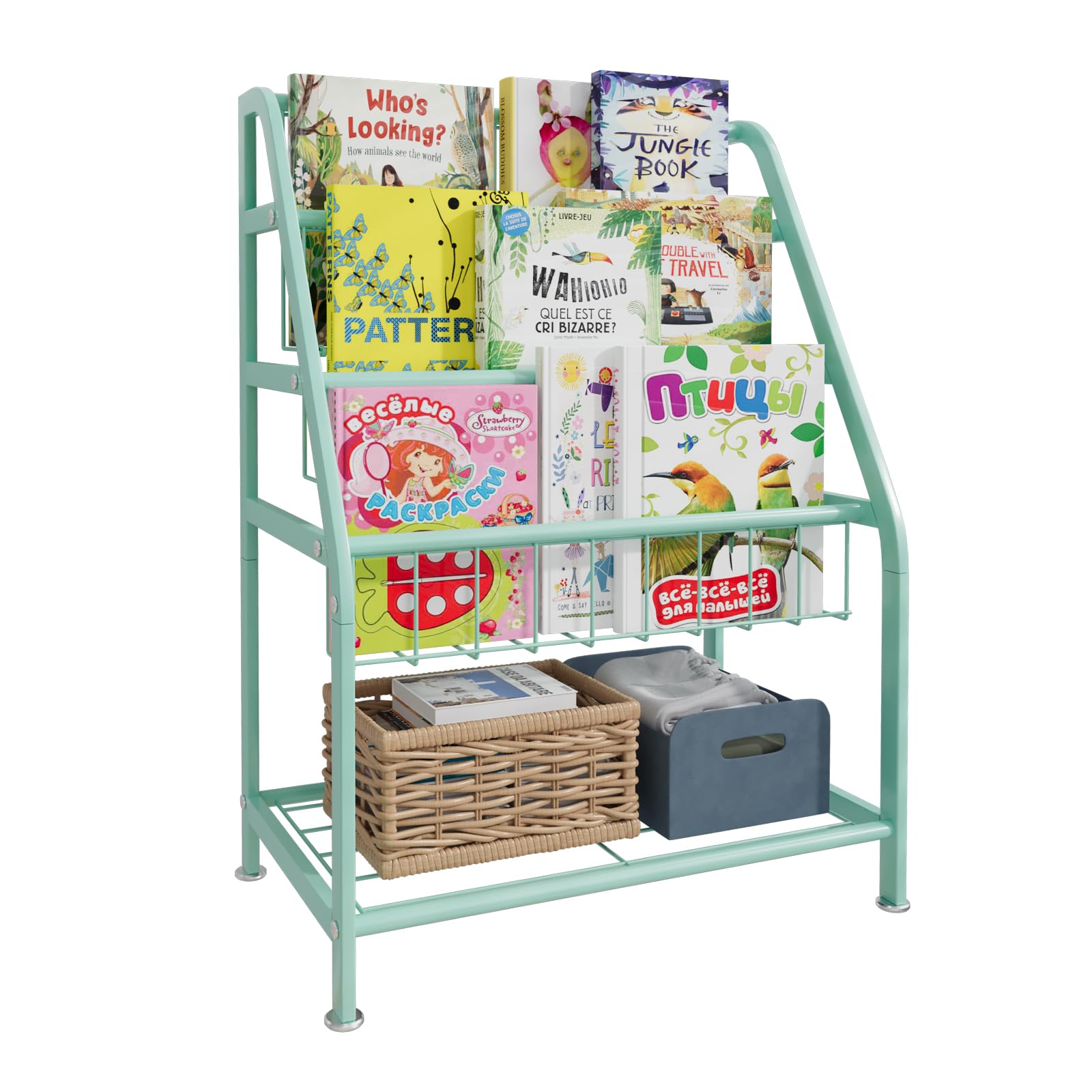 aboxoo Metal Kids Bookshelf Black Large Freestanding for Children Room 32 in Toy Organizer Large Stable Bookcase Bookstore Library Book Unit Storage Kids Bed Living Room