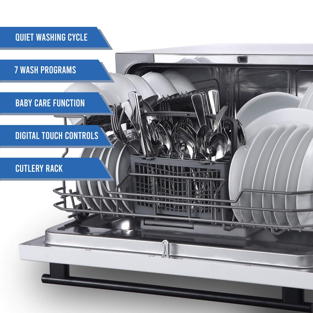 Farberware Compact 6-Place Setting Dishwasher - Portable Mini Countertop Dishwasher with 7 Wash Programs - Perfect for Small Spaces Like Apartment, Dorm, Boat, Camper/RV
