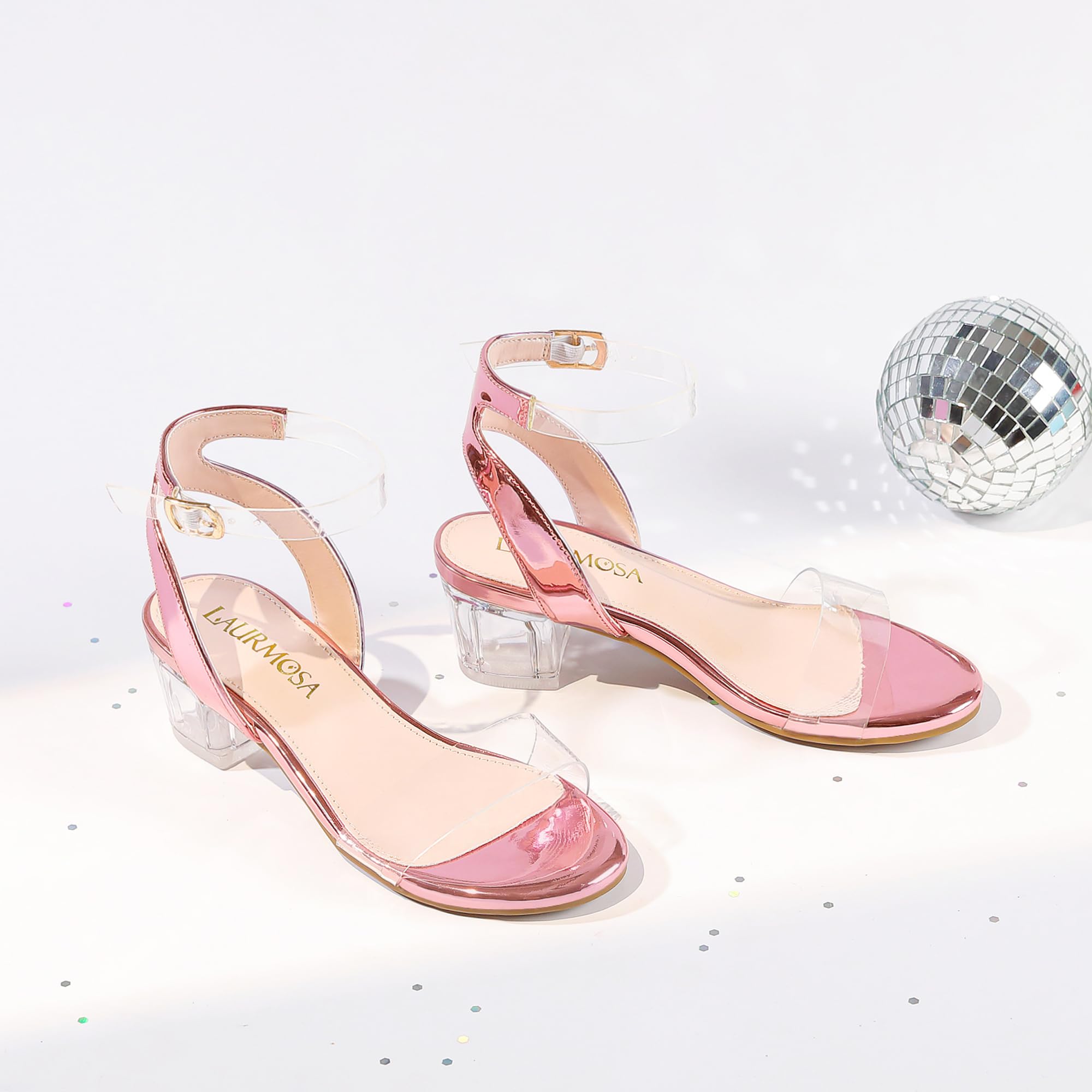 LAURMOSA High Heels for Kids Open Toe Dress Shoes for Girls Ankle Strap Pump Shoes Flower Girl Sandals Wedding Party for Little Big Kids