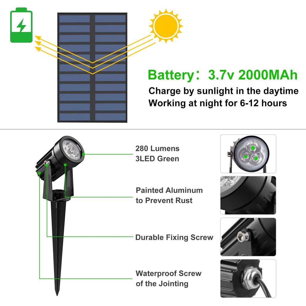 Solar Spot Lights Outdoor, Solar Landscape Spotlights IP65 Waterproof 9.8ft Cable,Auto On/Off Outdoor Wall Lights for Garden Yard Driveway Porch Walkway Pool (3000K Warm White)