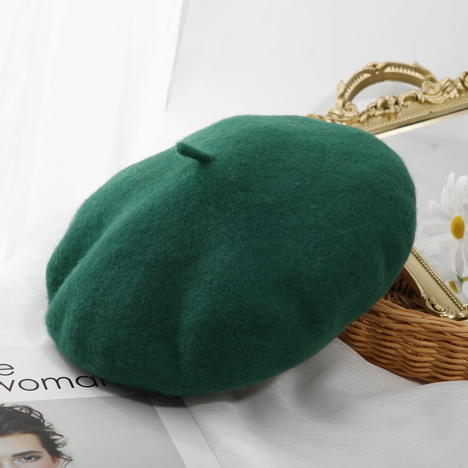 Women French Wool Beret Hats - Solid Color Classic Beanie Winter Cap