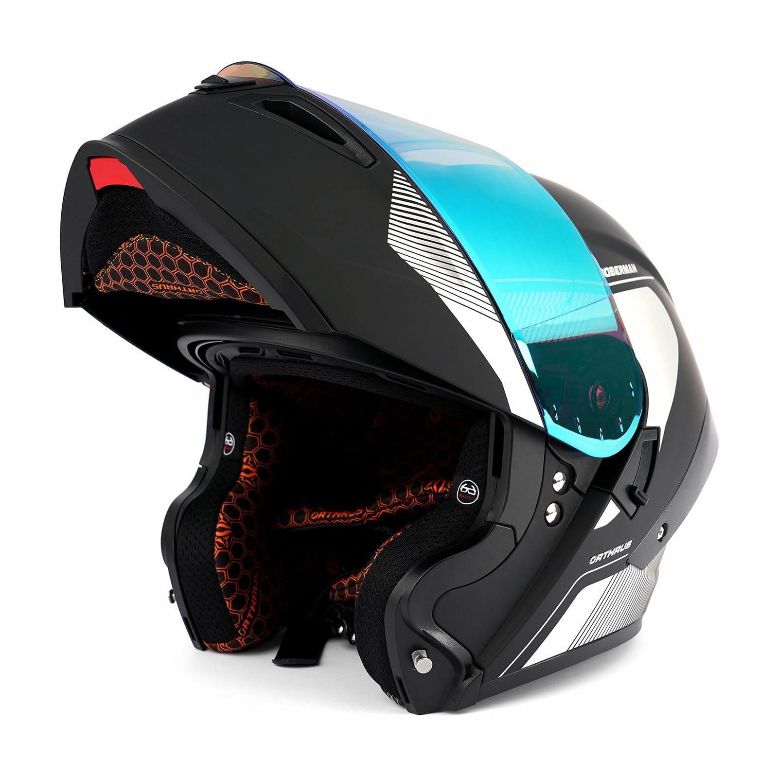 Orthrus Modular LED Full Face Motorcycle Helmet - DOT Approved Flip-Up Dual Visor Sun Shield & Bluetooth Ready for Adults Men Women - Street Bike/Motocross (Dobermann Gold, S)
