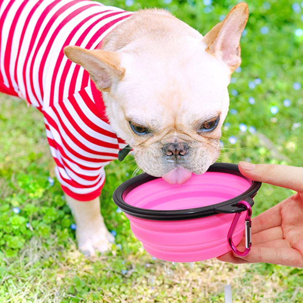 Dog Bowl Pet Collapsible Bowls, 2 Pack Collapsible Dog Water Bowls for Cats Dogs, Portable Pet Feeding Watering Dish for Walking Parking Traveling with 2 Carabiners (Small, Black & Pink)