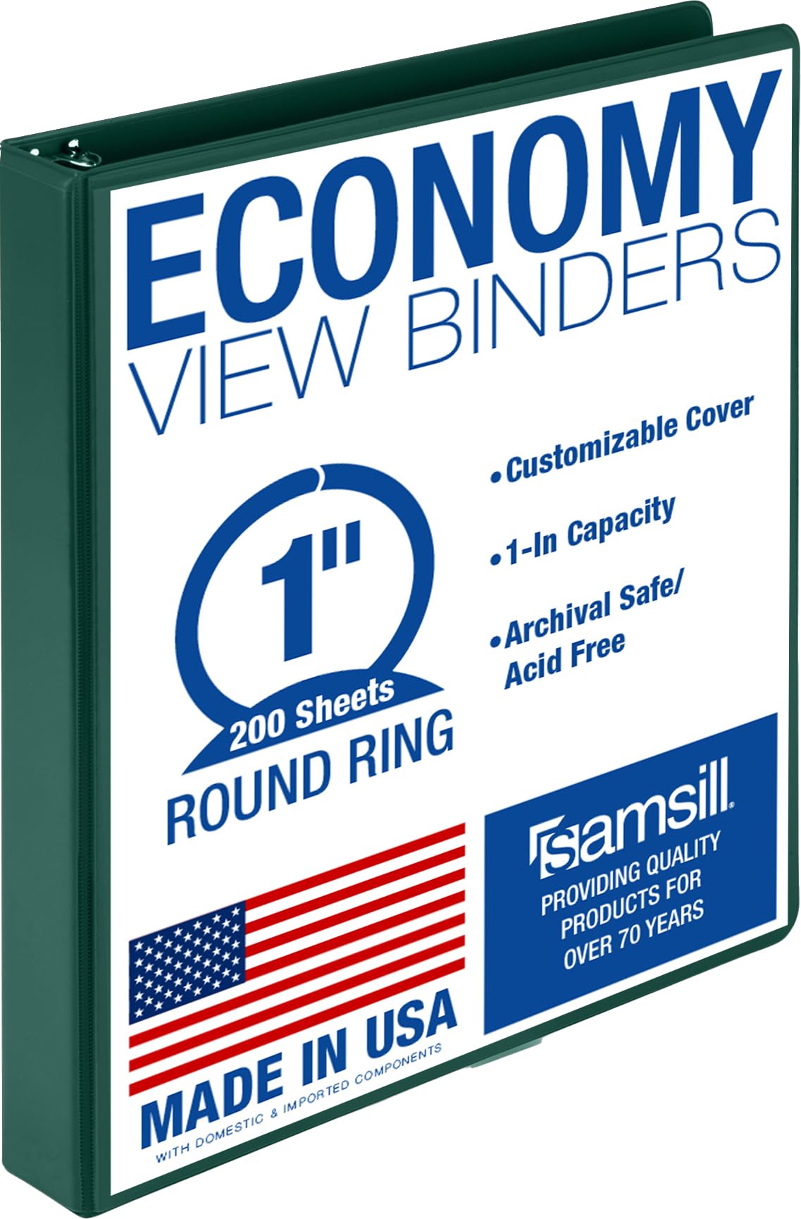 Samsill 1 Inch 3 Ring Binders, Economy Round Ring, Clear View Cover, 200 Sheet Capacity - for School, Home, Office - Blue, 4 Pack