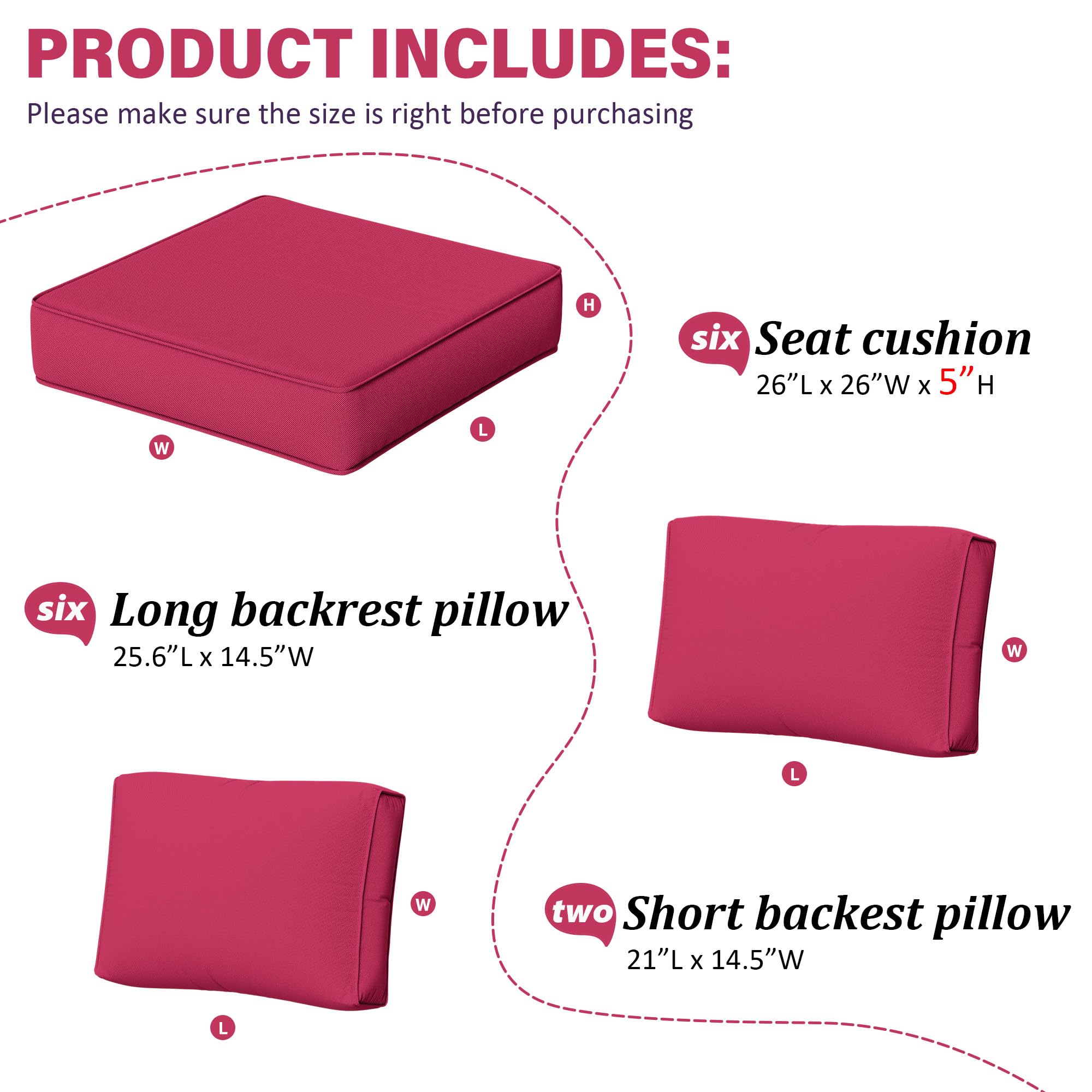 Outdoor Furniture Replacement Cushions, 5" Foam Foam High-Density, Fits 6-seat Sectional Rattan Conversation Set, 14 Piece Patio Water-Resistant Replacement Sofa Cushions, Liner&Cover