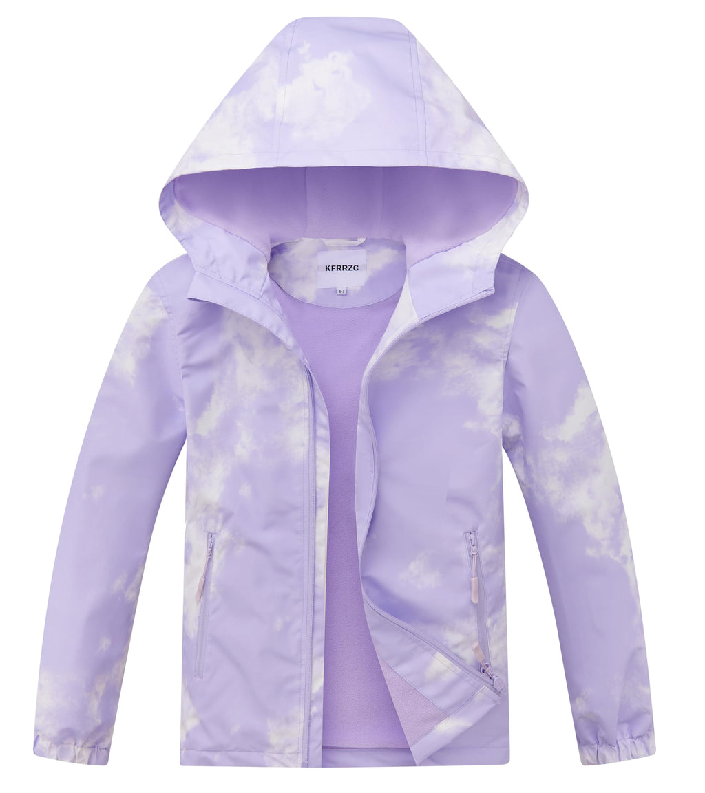 Boys Girls Rain Jackets Waterproof Hooded Fleece Raincoats Lightweight Windbreakers for Kids