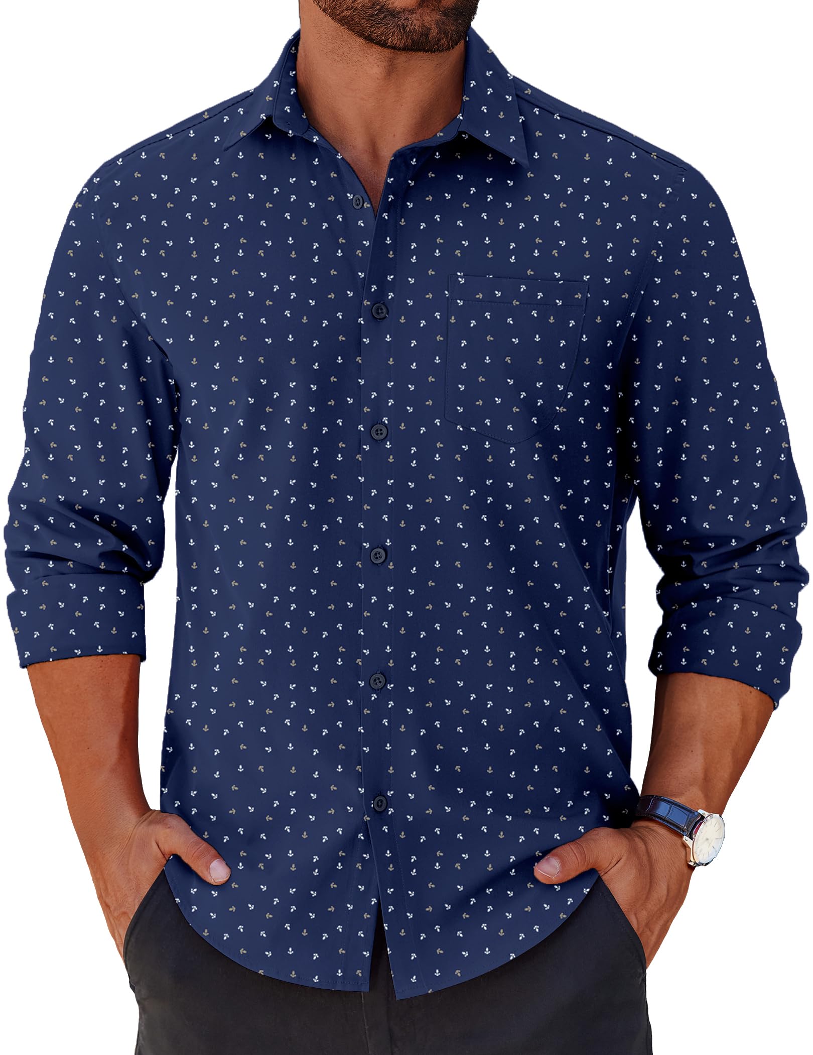 COOFANDY Mens Long Sleeve Button Down Shirts Casual Untucked Shirts for Men Dress Shirts Beach Wedding Shirts