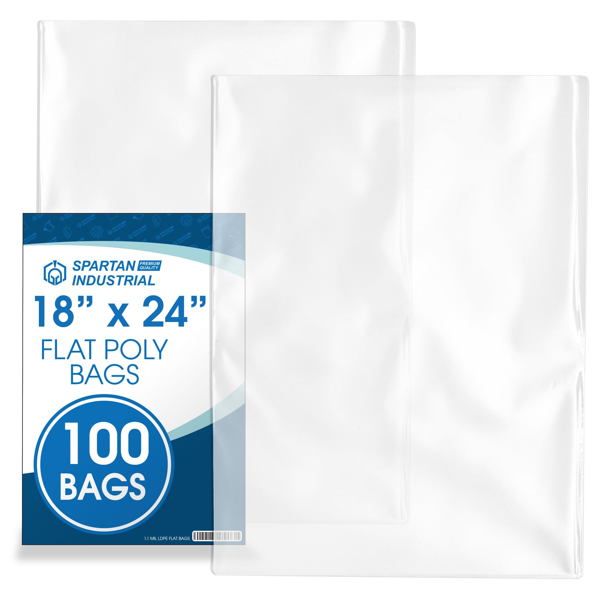 10" X 13" Open-End Flat Clear Poly Bags (100 Count) - 1.1 Mil Clear Plastic Bags for Packaging and Storage - No Adhesive Strip - Spartan Industrial