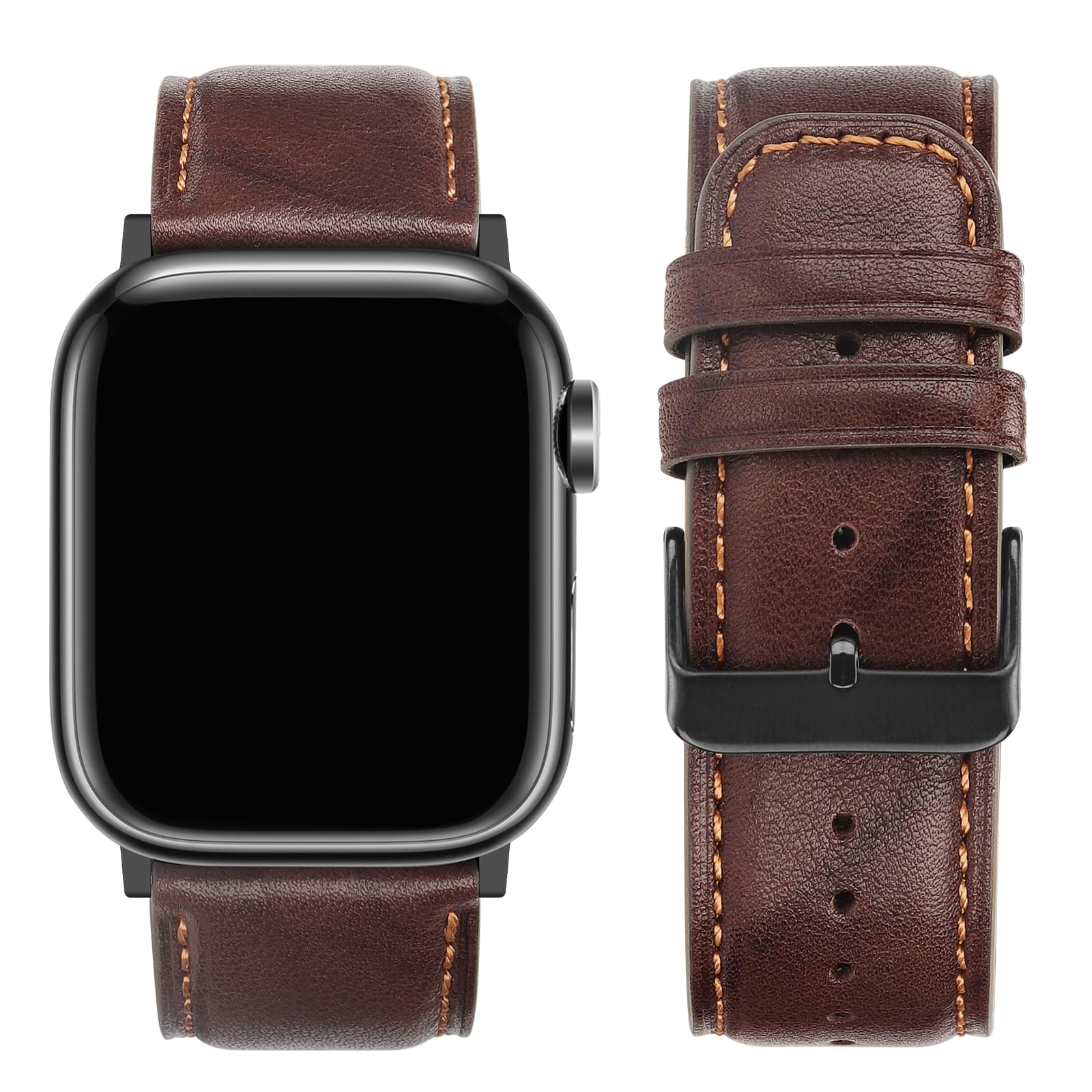 Tasikar Bands Compatible with Apple Watch Band 42mm (Series11/10) 41mm 40mm 38mm Men Genuine Leather Replacement Bands Compatible with Apple Watch SE Series 11 10 9 8 7 6 5 4 3, Black