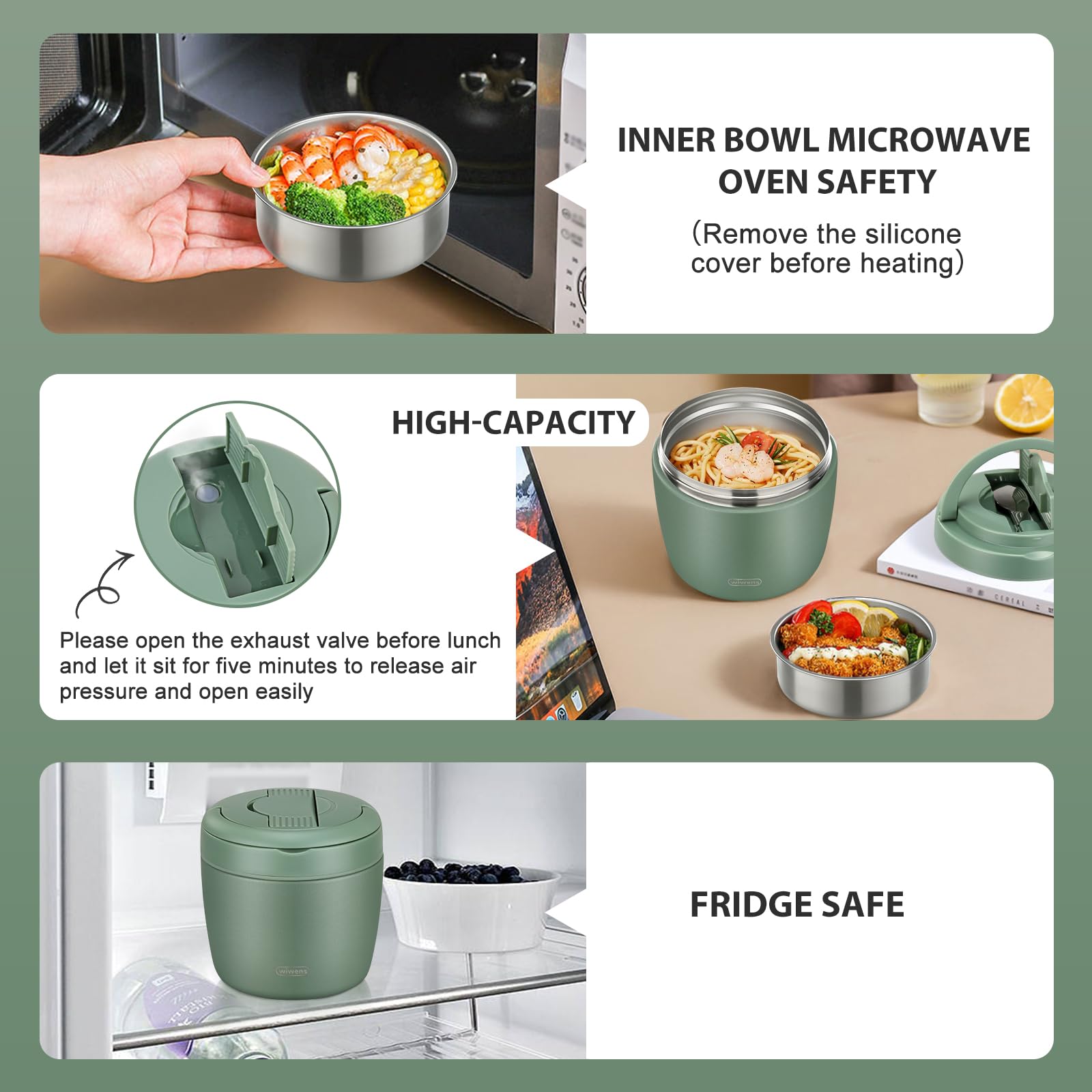 wiwens Thermo Food Jar for Hot Food Adults 32OZ Soup Thermo Lunch Containers Wide Mouth Vacuum Insulated Stainless Steel Leakproof Bento Box with Spoon (Beige)