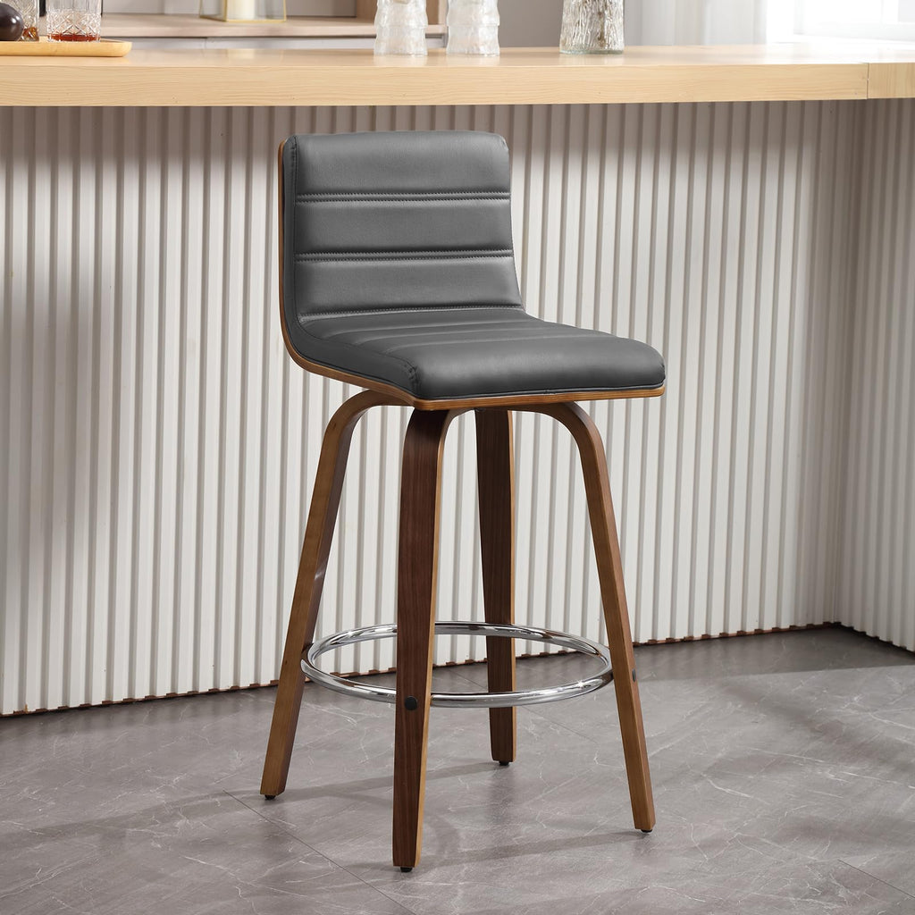 Bar Stools 29 Inch Bar Height, Swivel Bar Stools with Backs Upholstered PU Leather Barstool, L Shape Back and Padded Seat, Mid-Century Modern Bar Stool Pub Chairs for Kitchen Counter Island, Black