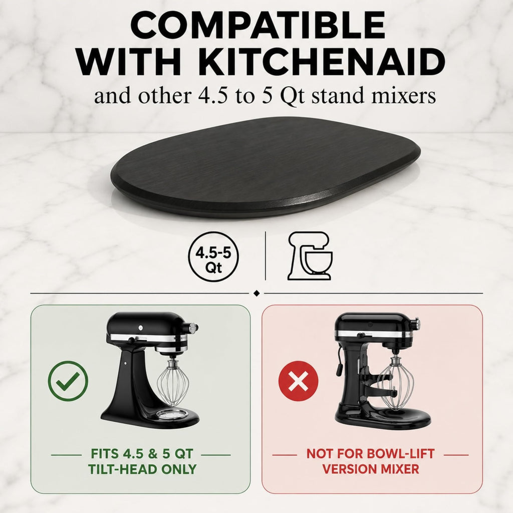 Ibyx Premium Bamboo Mixer Slider for KitchenAid 4.5-5 Qt Tilt-Head Stand Mixer - Food-Grade Appliance Slider Mat for Kitchen Countertop Storage Accessories (Black)