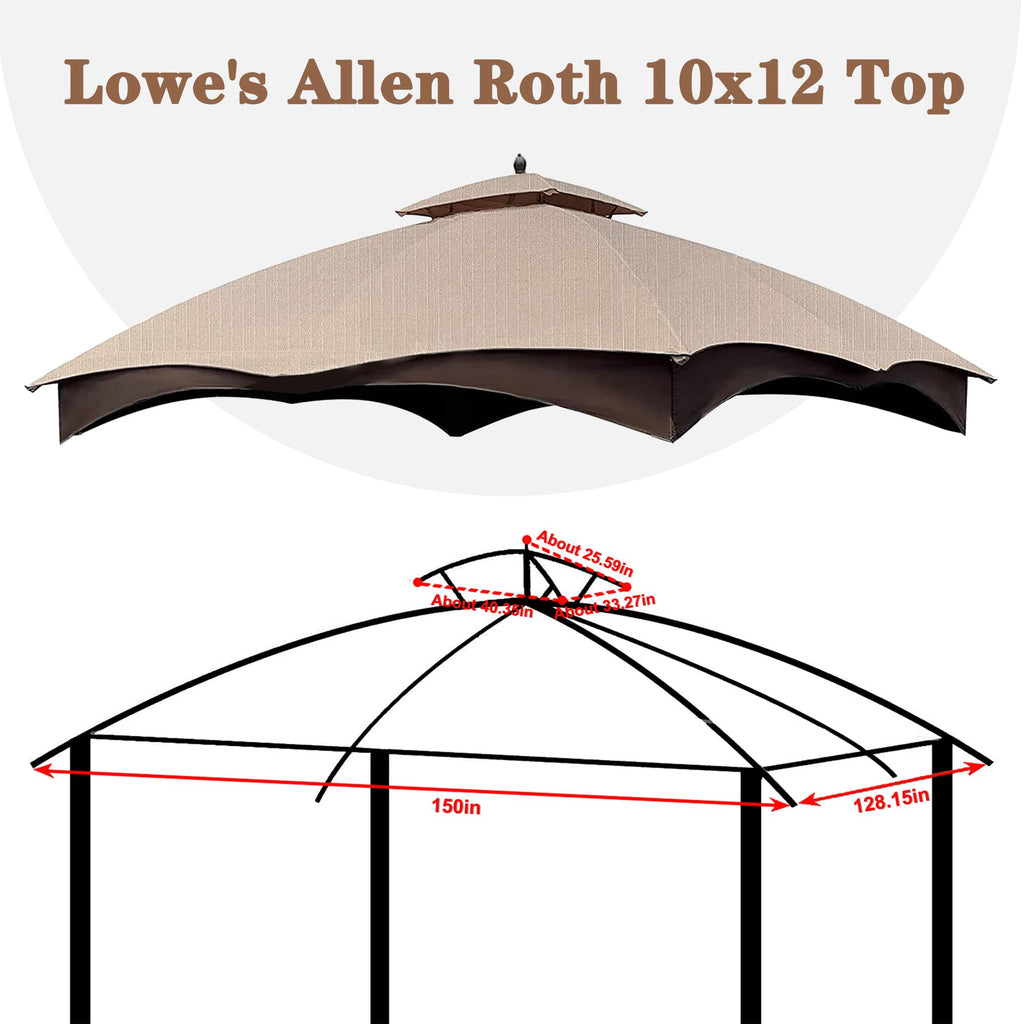 SCOCANOPY Replacement Top Compatible with The Lowe's Gazebo Model #GF-12S004B-1 / GF-12S004BTO (Grey Ripstop)