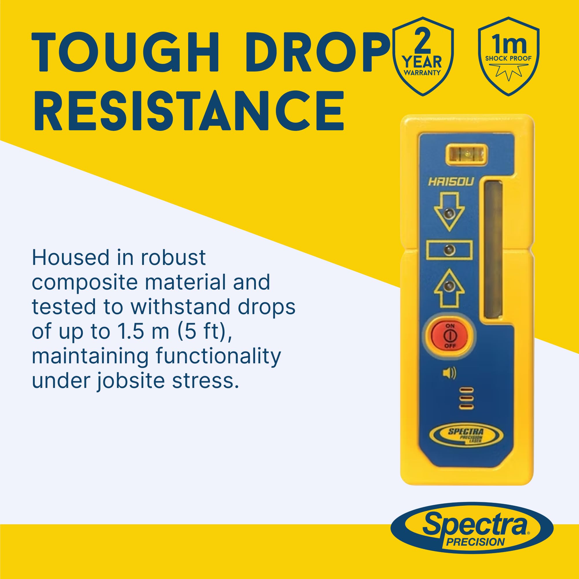 Spectra Precision HR150U Laser Receiver for Interior Leveling with red or green beam rotating lasers. Dual Sided LED Display, Magnetic Mount, Includes Rod Clamp and Alkaline Batteries