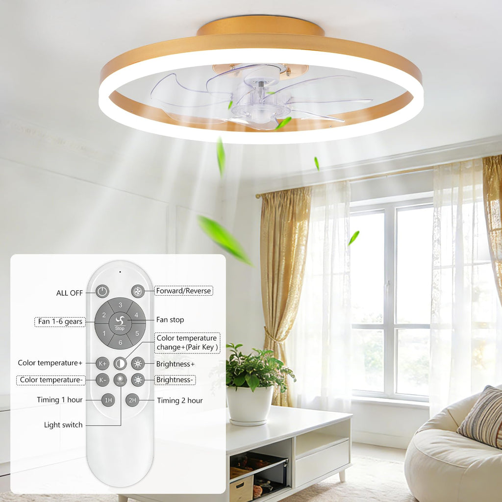 16 Inch RGB Low Profile Ceiling Fans with Lights, Modern Flush Mount Fandelier Chandelier Fixture, Remote & APP Control, Black LED Ceiling Fan Light for Bedroom, Living Room, Kitchen Indoor