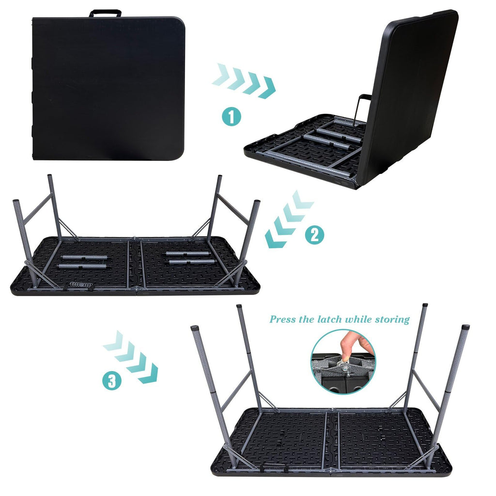Gocamptoo Folding Table,4ft Indoor Outdoor Heavy Duty Portable Folding Square Plastic Dining Table w/Handle (Balck)
