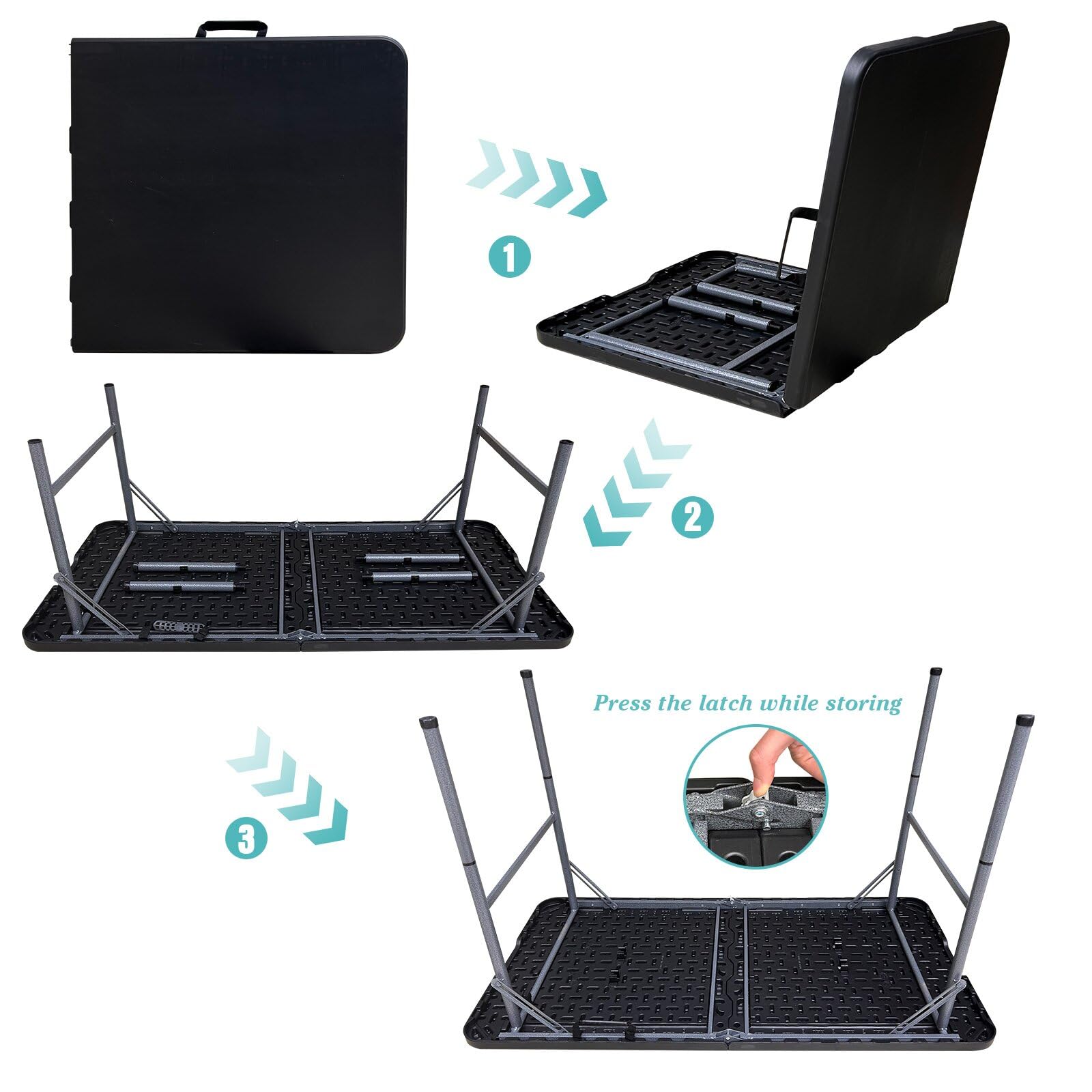Gocamptoo Folding Table,4ft Indoor Outdoor Heavy Duty Portable Folding Square Plastic Dining Table w/Handle (Balck)