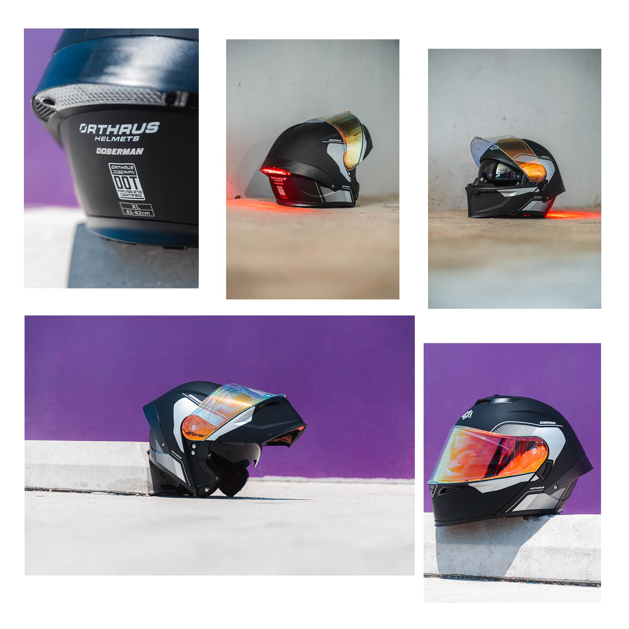 Orthrus Modular LED Full Face Motorcycle Helmet - DOT Approved Flip-Up Dual Visor Sun Shield & Bluetooth Ready for Adults Men Women - Street Bike/Motocross (Dobermann Gold, S)