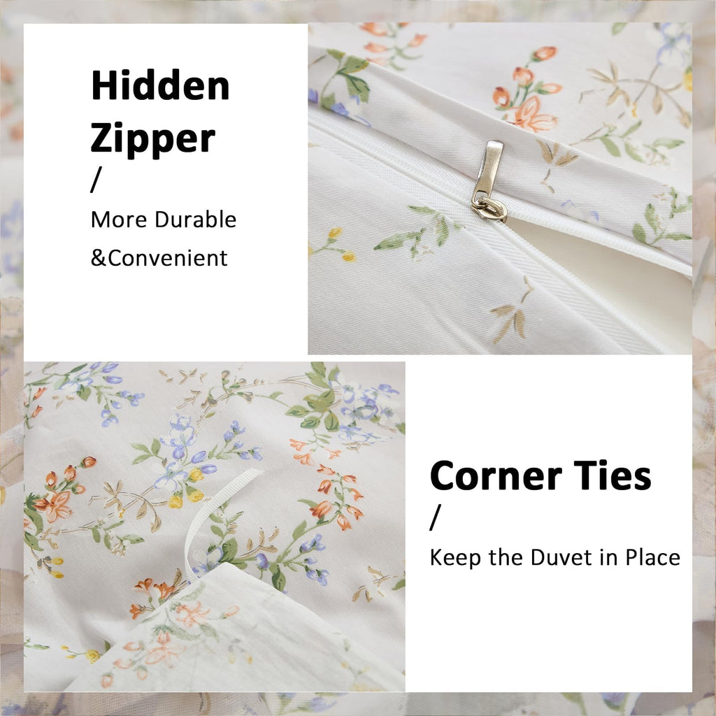 100% Natural Cotton Comforter Set Queen 3 Pcs Grayish Blue Bedding Sets with Luxurious Damask Pattern, Reversible Breathable Soft Comforter Sets for All Season