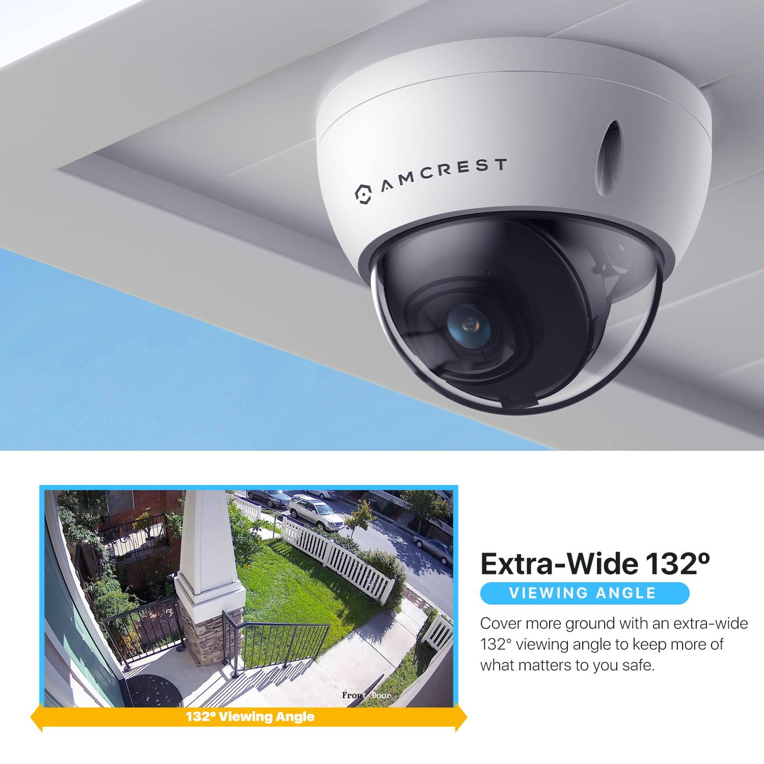 Amcrest 5MP POE Camera, Outdoor Vandal Dome Security POE IP Camera, 5-Megapixel, 98ft NightVision, 2.8mm Lens, IP67, IK10 Resistance, MicroSD 256GB (Sold Separately), Cloud, NVR (IP5M-D1188EW-AI-V3)